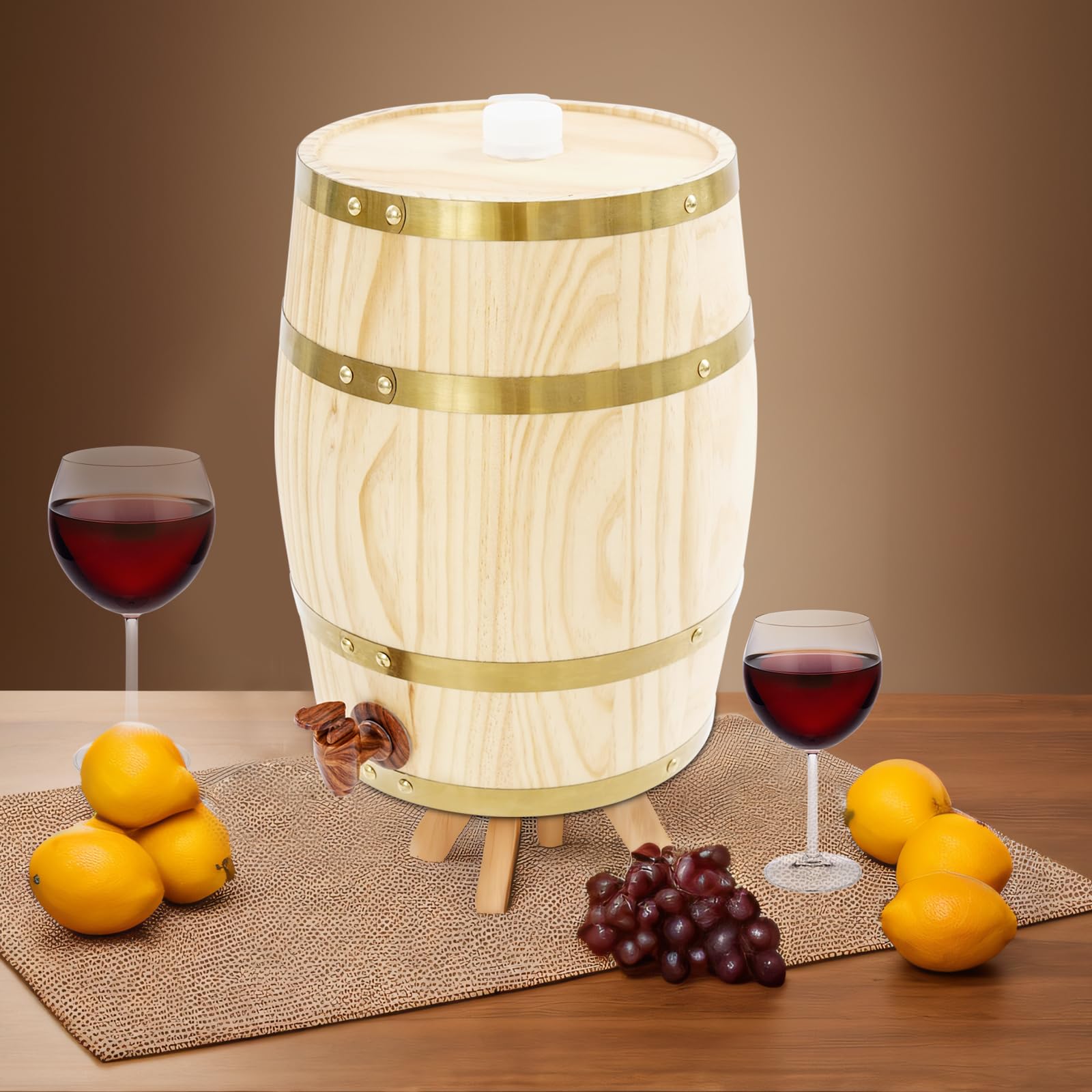 Botte in legno da 10 litri con rubinetto, botte di pino per vino, whisky, liquore - barile per maturità, 26 x 33 cm