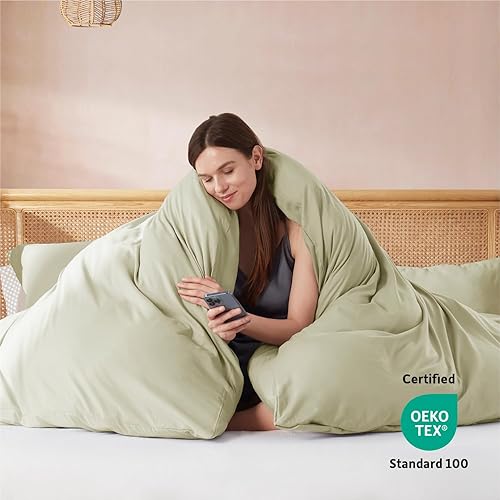 Miniatura 3 de Nestl - Funda de edredón de color salvia claro y tamaño Queen, de suave doble cepillado, de 3 piezas, con cierre de botón, 1 funda de edredón de 90