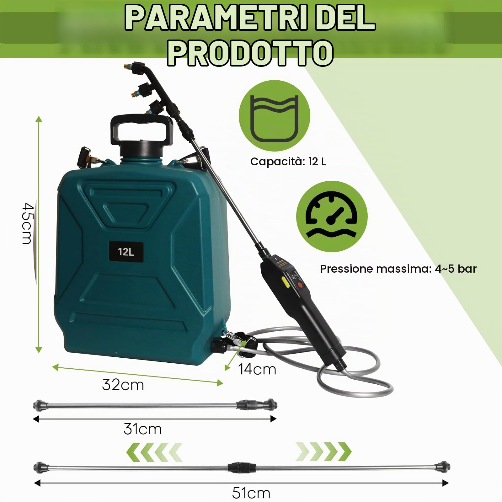 Irroratore a Batteria Nebulizzatore Elettrico 12L Pompa Irrigazione a Batteria a 2 Velocità Regolabile Pompa a Zaino per Giardino Piante