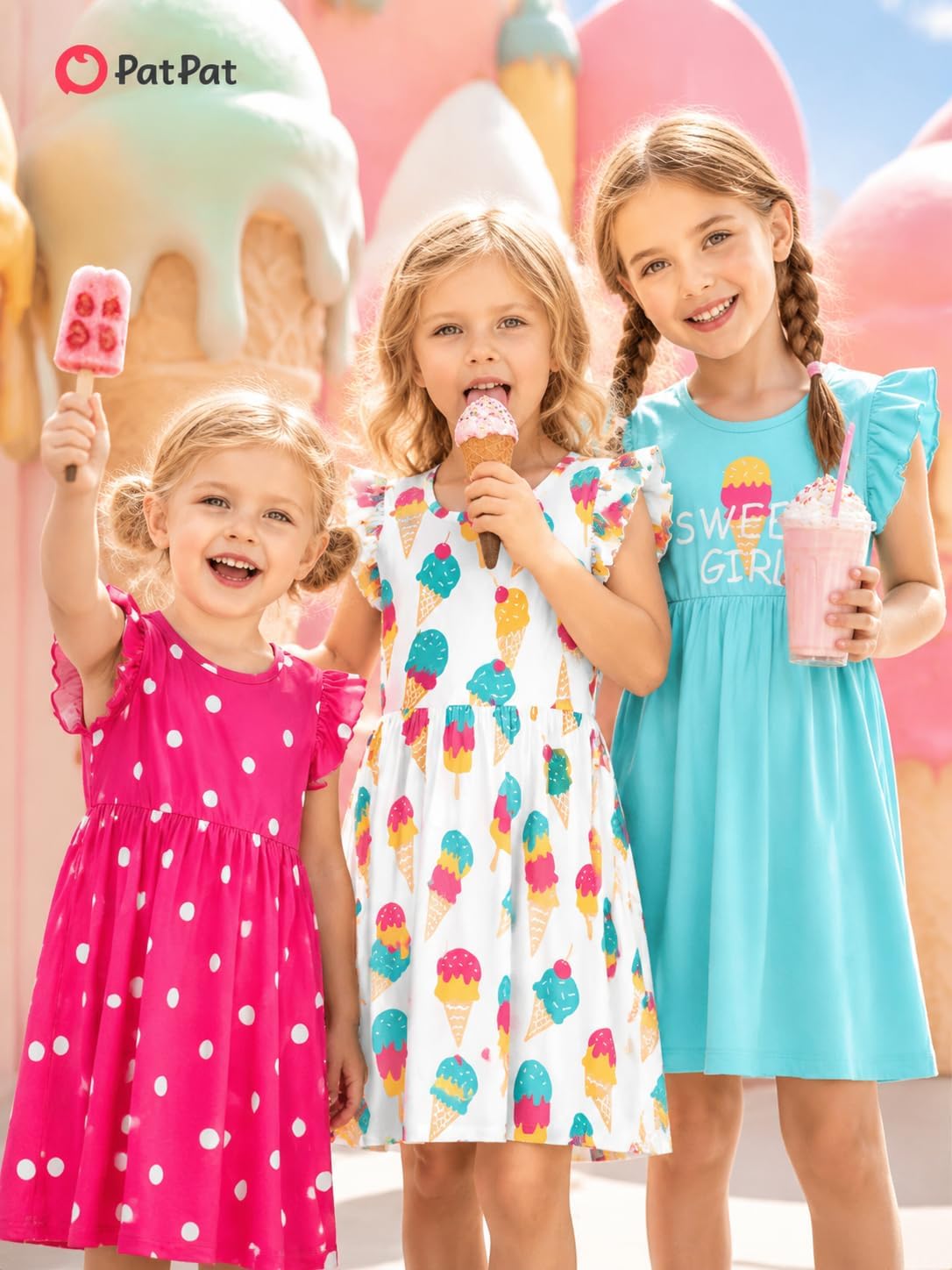 PATPAT Girls Ruffle Sleeve Twirl Dress Set 2/3 Pack Cute Summer Outfit