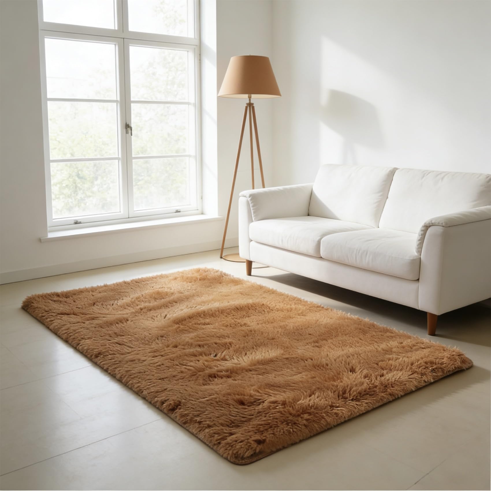 Tapis de salon marron 190x90 cm style shaggy à poils longs