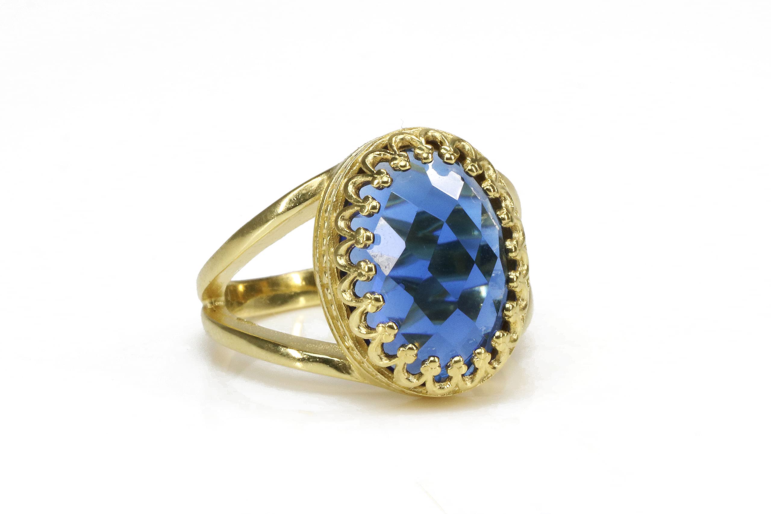Anemone Schmuck Facettierte Saphir Ring - Vintage-Inspirierte Gelbgold-Ring - Individuelle Mode und Geschenke Oval Ringe für Frauen - Engagement, Versprechen, Geburtsstein Ringe für Sie