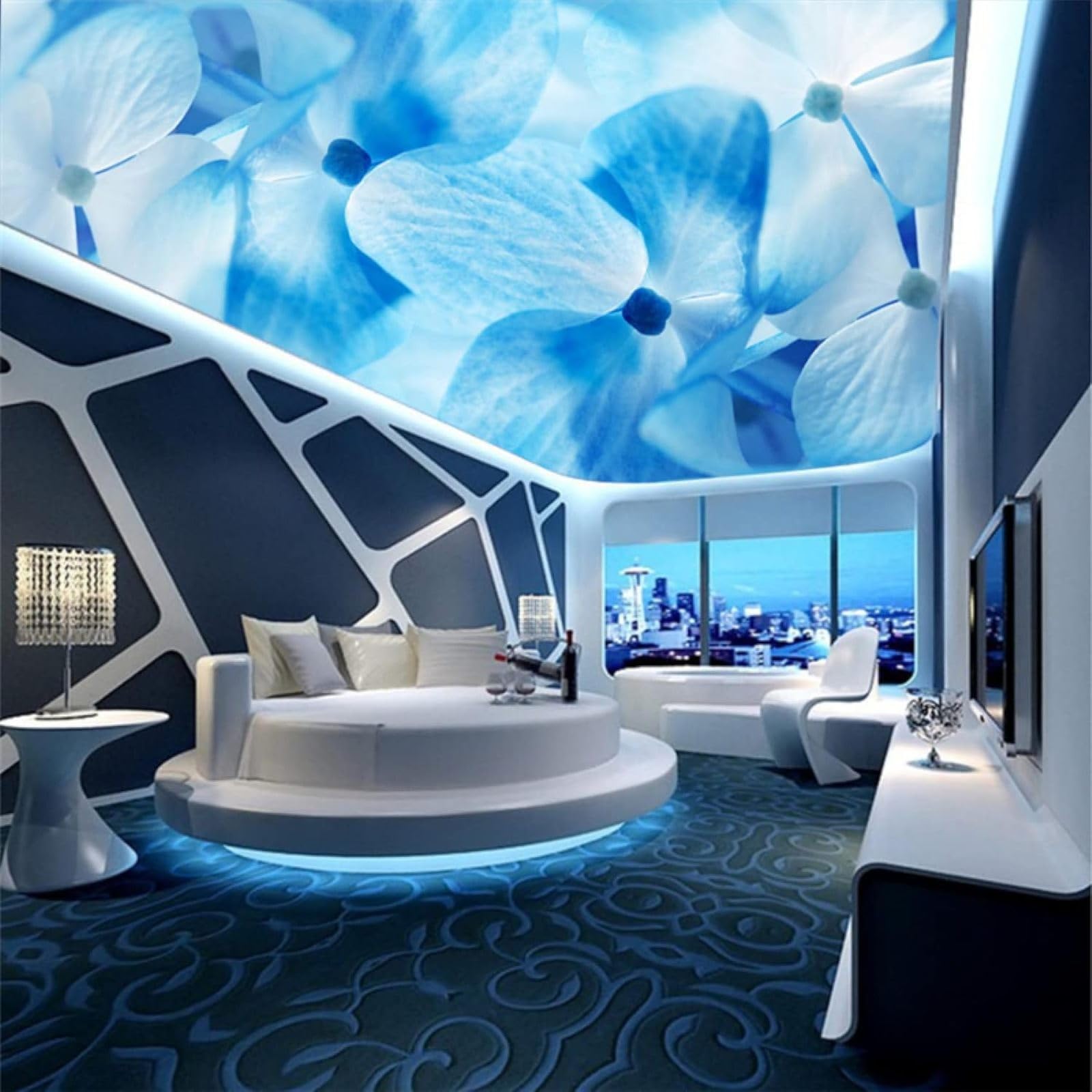 Semplice Tridimensionale Blu Fiori Arte Moderna Carta Da Parati 3D Seta Pregiata Testurizzata Ideale Per La Camera Letto Del Soggiorno-400cm×280cm