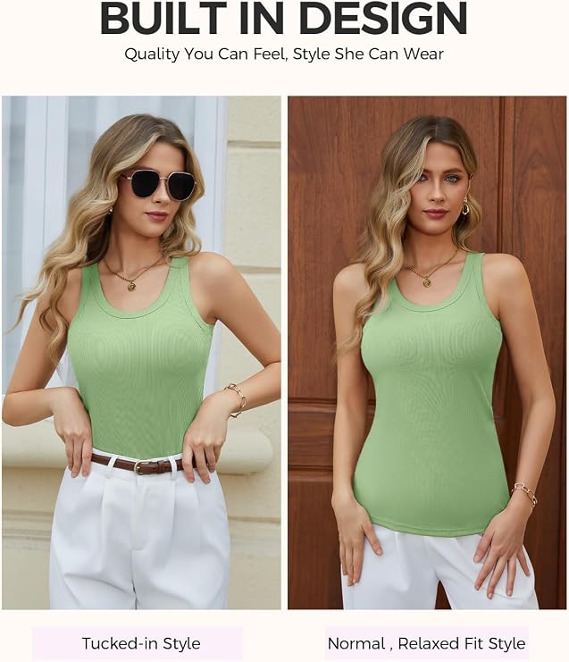 Women Tank Top with Built-in Racerback Fitted Cami