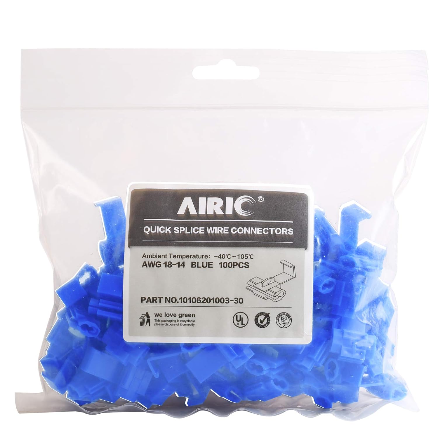 AIRIC Quick Splice Snap Wire Connectors Blue ​Self-Stripping Splice Connectors Inline, 100PCS 18-14 AWG Scotch Lock Splice Connector Double Run Solderless Crimp Wire Plug Connectors 18-14 Gauge