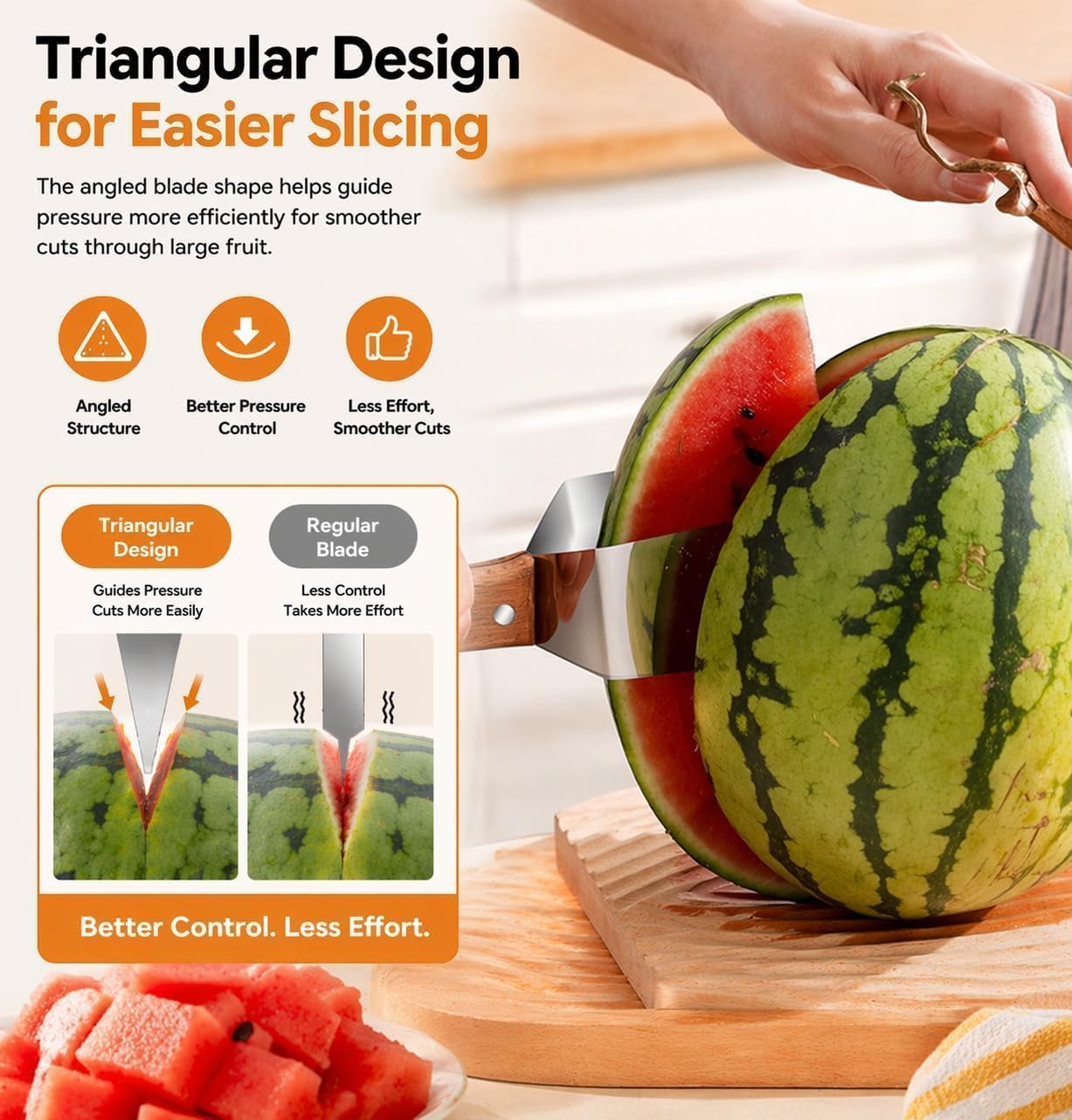 Triangle Watermelon Cutter, 430 Stainless Steel Slicer Tool with Wooden Handler, for Watermelon, Melon, and Apple
