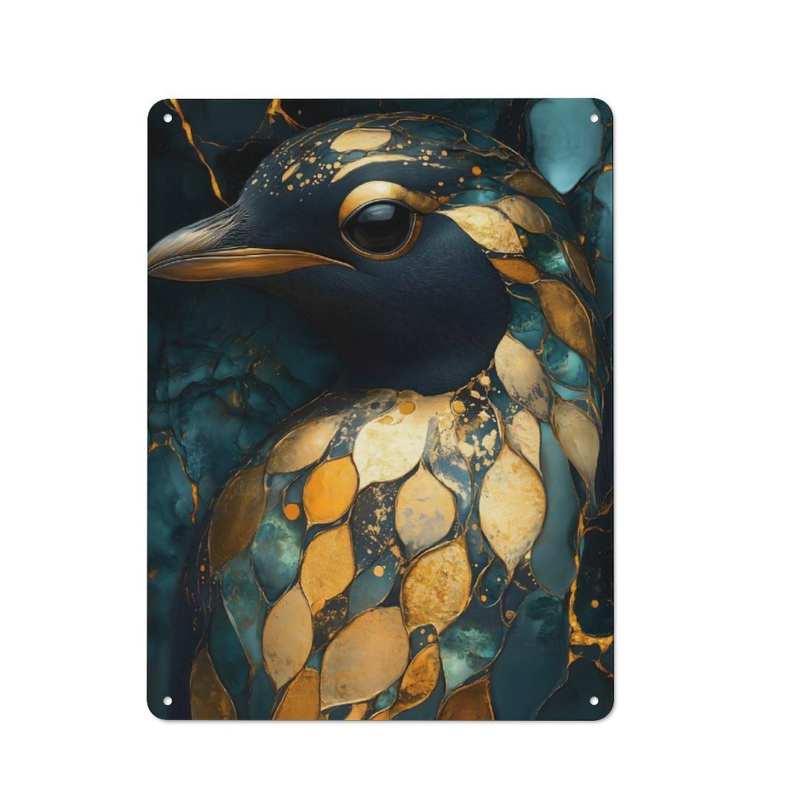 Junmoney Golden Penguin Art Vintage Decorative Metal Plaque 40X30cm, Garden Room Wall Plaque For Shed, Garden Room, Porch Or Garage
