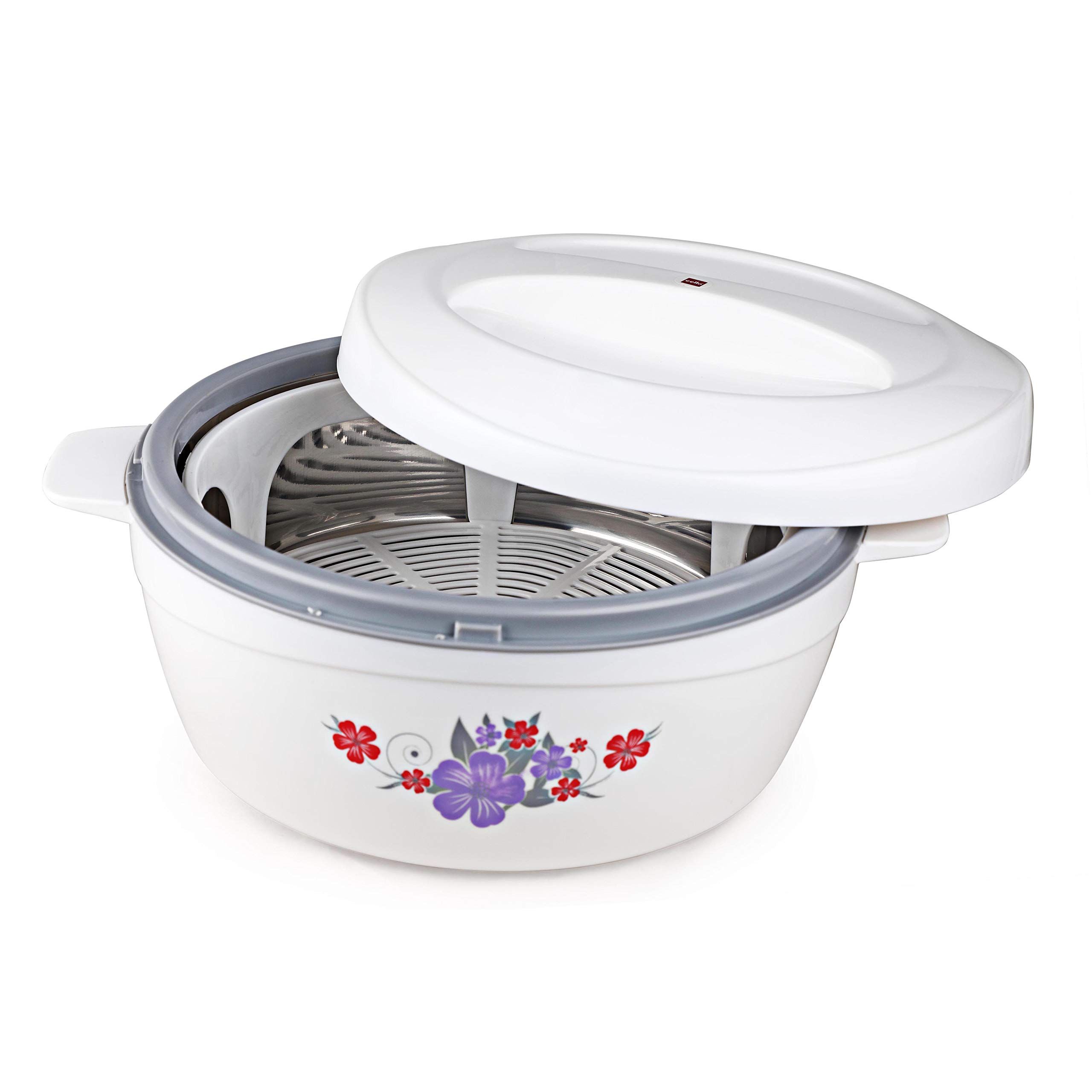 Cello Roti Plus Insulated Stainless Steel Casserole with Lid 2500ml, White & Grey | Hot Pot Box with Inner Steel Drip Tray | Roti Hot Pot For Kitchen | PU Insulated Steel Casserole For Roti Chapati-image-23