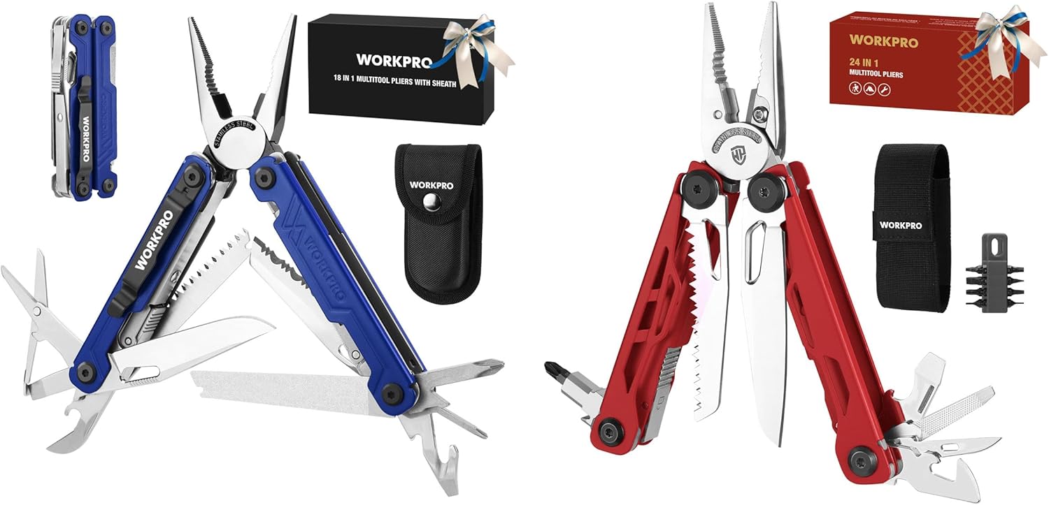 WORKPRO 18-in-1 Multi Tool Pliers & WORKPRO 24-in-1 Multitool Pliers, Red