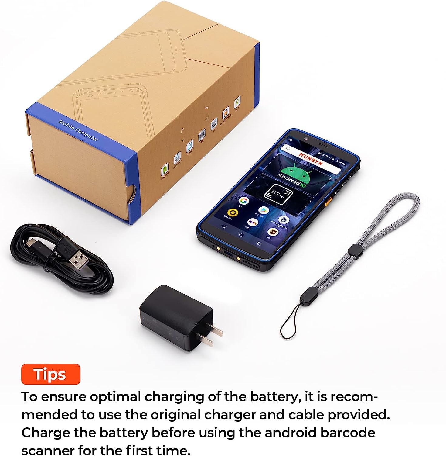 [Android 14] MUNBYN Scanner PDA, 5.7" écran Tactile, Lecteur de Code-Barres 1D/2D QR,Terminal de paiement Portable,4+64G,IP67, Wi-FI 4G BT,pour Entrepôt,Logistique,Retail,Gestion de Stock Odoo Zoho