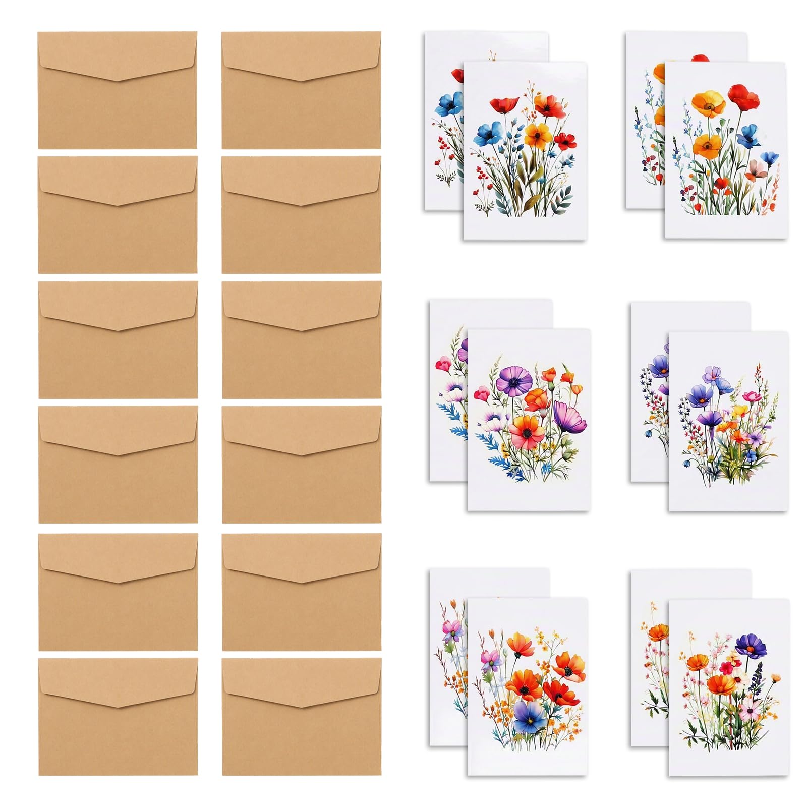 24 Pcs Floral Blank Cards and Envelopes Set, 15x10 cm