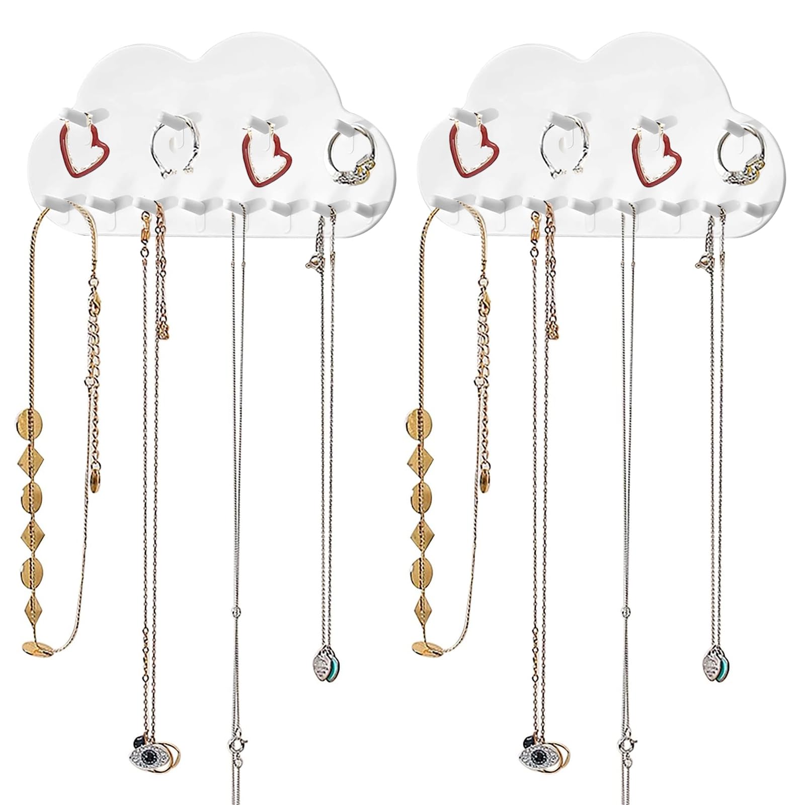 ARJDXDP Wall Necklace Organizer Holder,​2 Pack Necklace Hangers Wall Mounted Jewellry Organiser Hanging, Gift for Girls Women, White (B)
