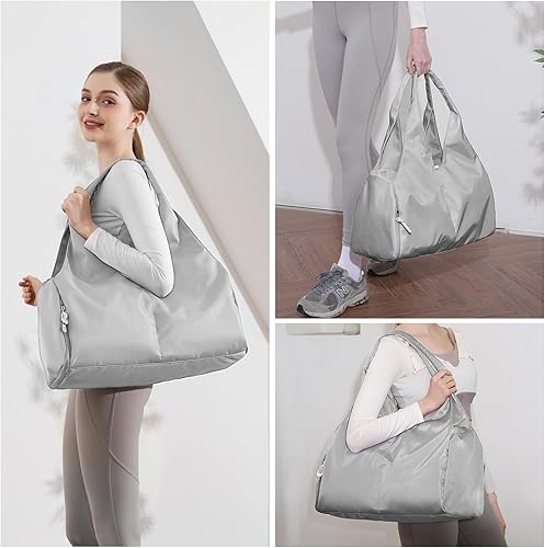 Miniatura 6 de Forestfish Bolsa de gimnasio de yoga para mujer con compartimento para zapatos y bolsillos de almacenamiento húmedos y secos, bolsa de lona ligera