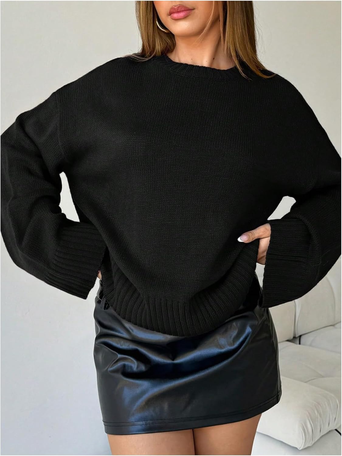 Milumia Women's Casual Ribbed Knit Crewneck Sweater Long Sleeve Drop Shoulder Pullover Tops - Image 4