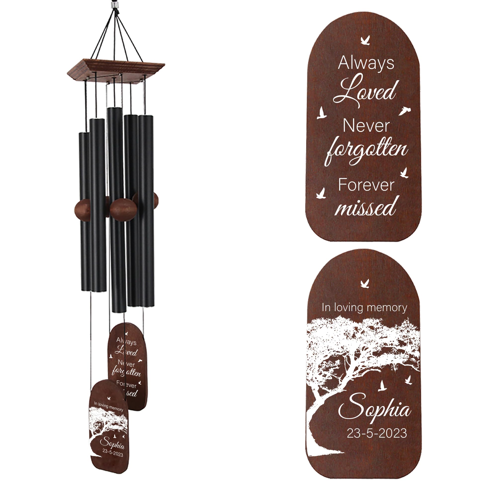 ASTARIN Personalized Memorial Wind Chiems for Outside, 38" Sympathy with 5 Heavy Aluminum Tubes, Outdoor Deep Tone Wind Chimes Gift for Loss of Loved One, Hanging on The Porch Garden Patio Yard