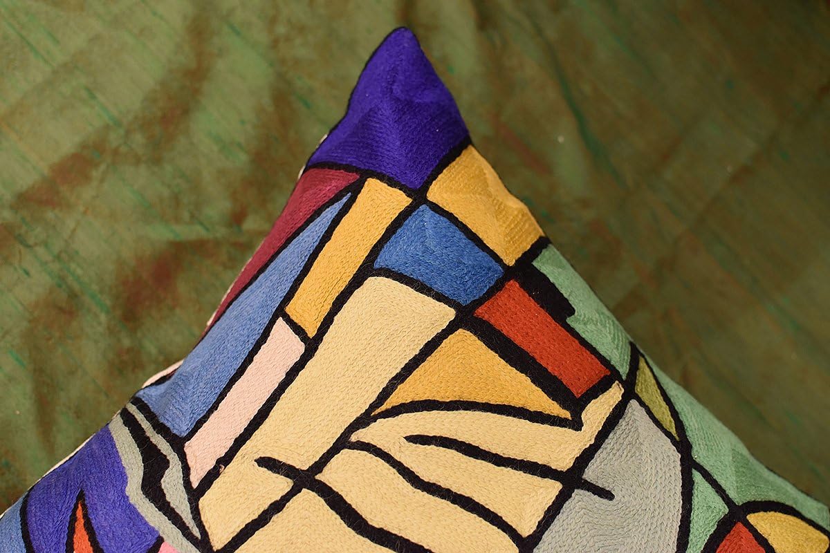 Modern Accent Pillows by Alfred Gockel | Decorative Pillowcase for Couch Red Musical Abstract Cushion Contemporary Farmhouse Chair Cushions Hand Embroidered Wool Size 18x18