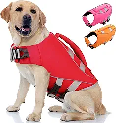 Queenmore Colete salva-vidas para cães, colete salva-vidas para cães grandes, médios e pequenos, colete de natação refletivo ajustável, salva-vidas para cães de alta flutuabilidade, preservador de