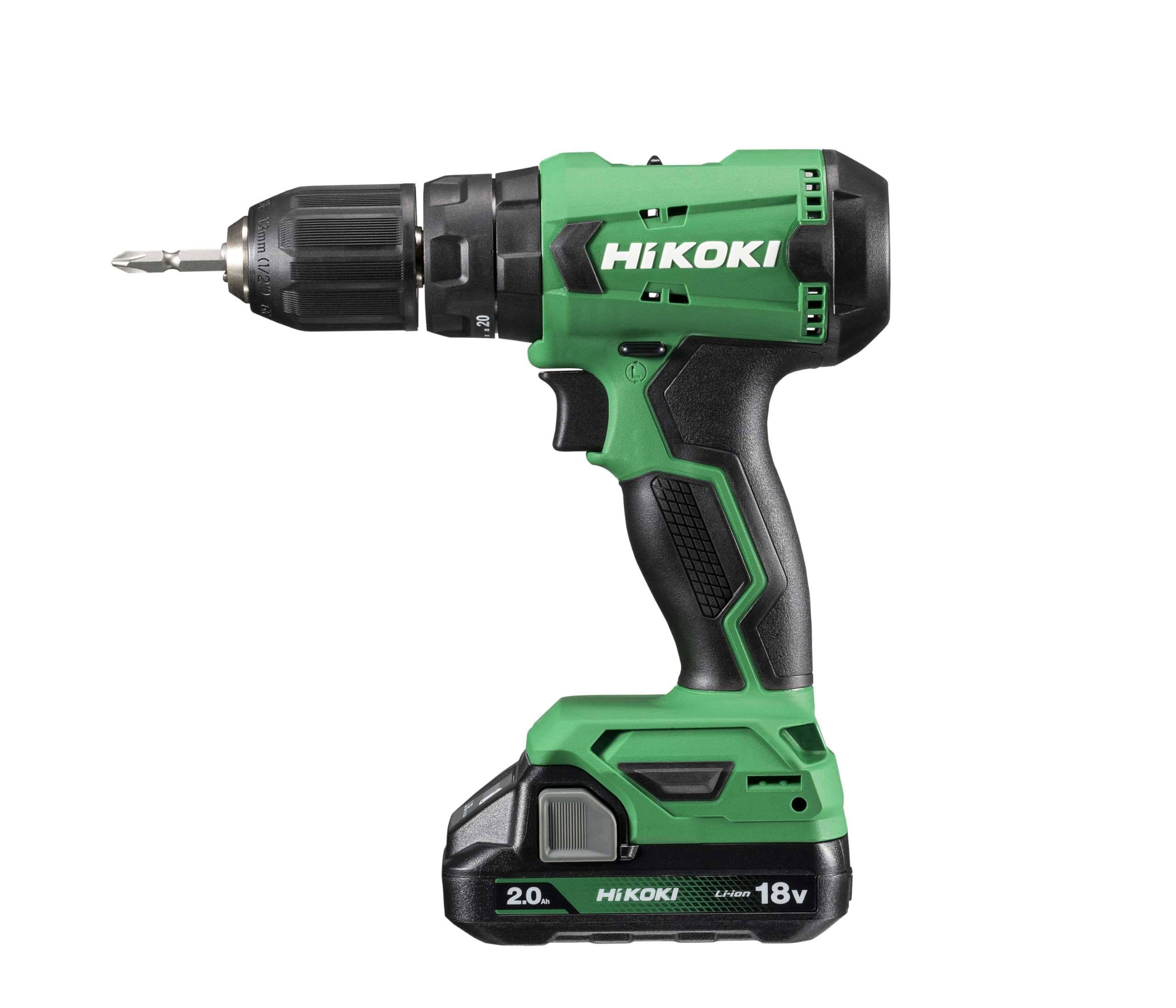 HiKOKI DV18DAWCZ Taladro Percutor a Batería 18 V, 50 Nm, Portabrocas 13 mm | Incluye 2 baterías 2.0 Ah, cargador y maletín. Taladro percutor de 2 velocidades, luz LED y par ajustable de 22 posiciones.