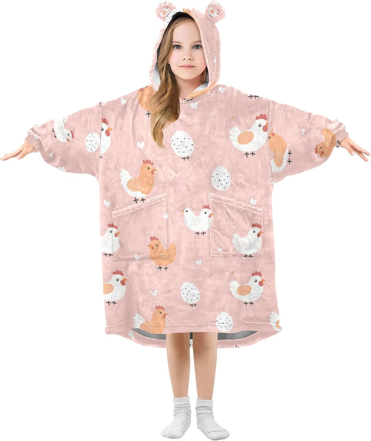 Cock Rooster Kids Wearable Blanket Hoodie with Pocket and Sleeves for Toddlers, Cute Hoodies Girls Boys B0403779