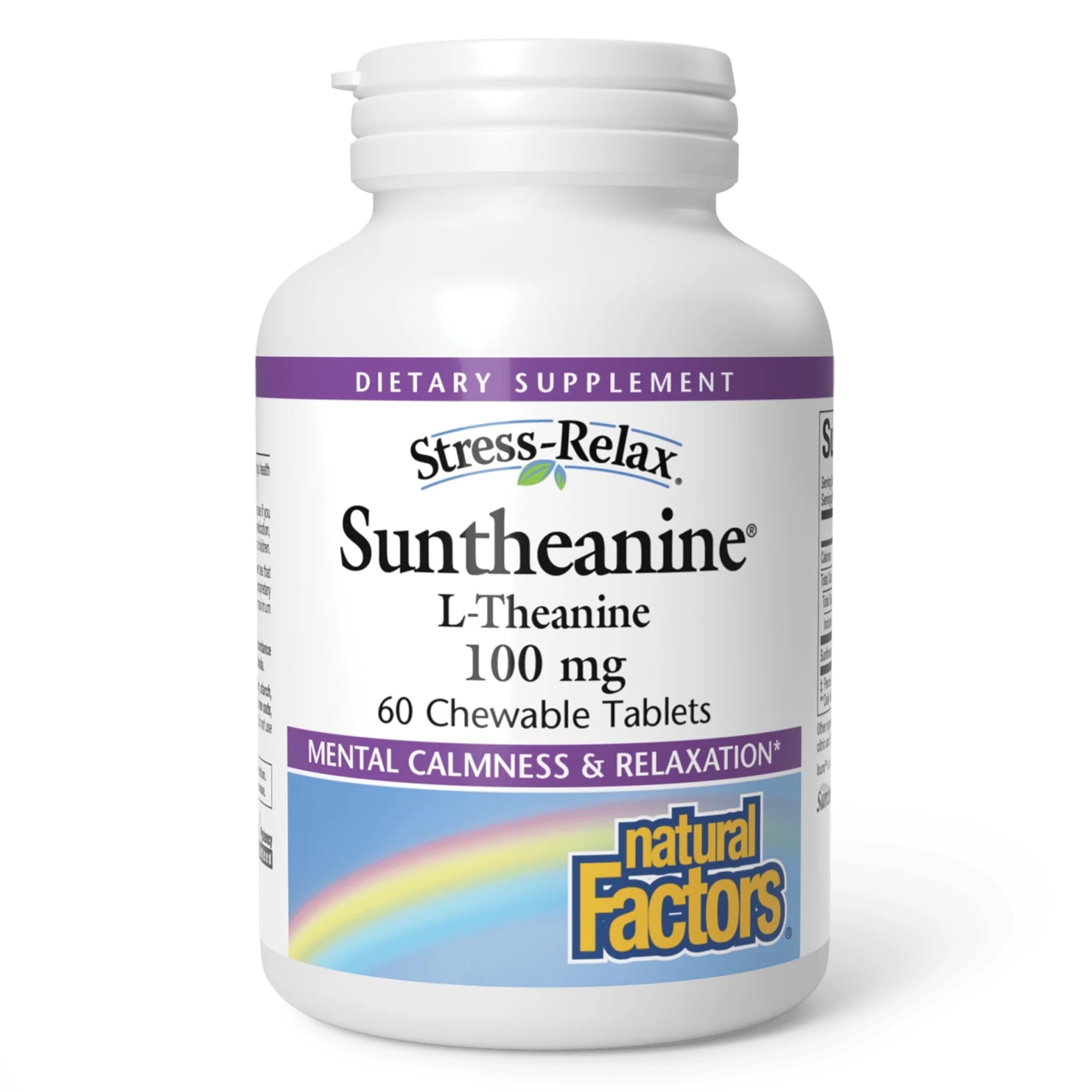 Natural Factors Suntheanine L-Theanine 100 mg - Health Supplement for Calm Outlook - L-Theanine Supplement Supports Relaxing Sleep & Aids Against Drowsiness - 60 Chewable Tablets (30 Servings)