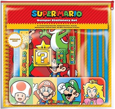 Super Mario Bumper Stationery Set Core Color Block Design School Stationery Set & Office Supplies - Official Merchandise