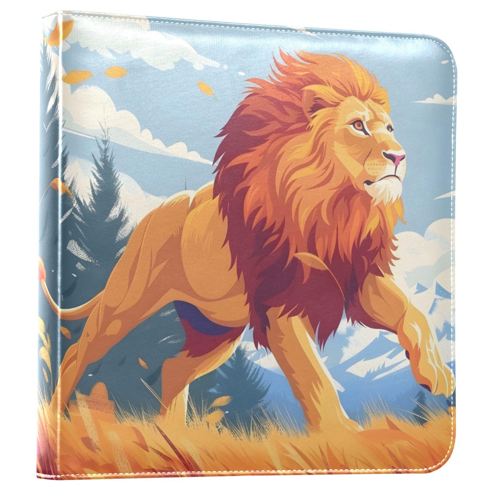 JIPONI A Running Lion Large Photo Album, DIY Leather Cover Scrapbook Albums for 4x6 5x7 6x8 Pictures, Self Adhesive Memory Book for Wedding, Baby, Family