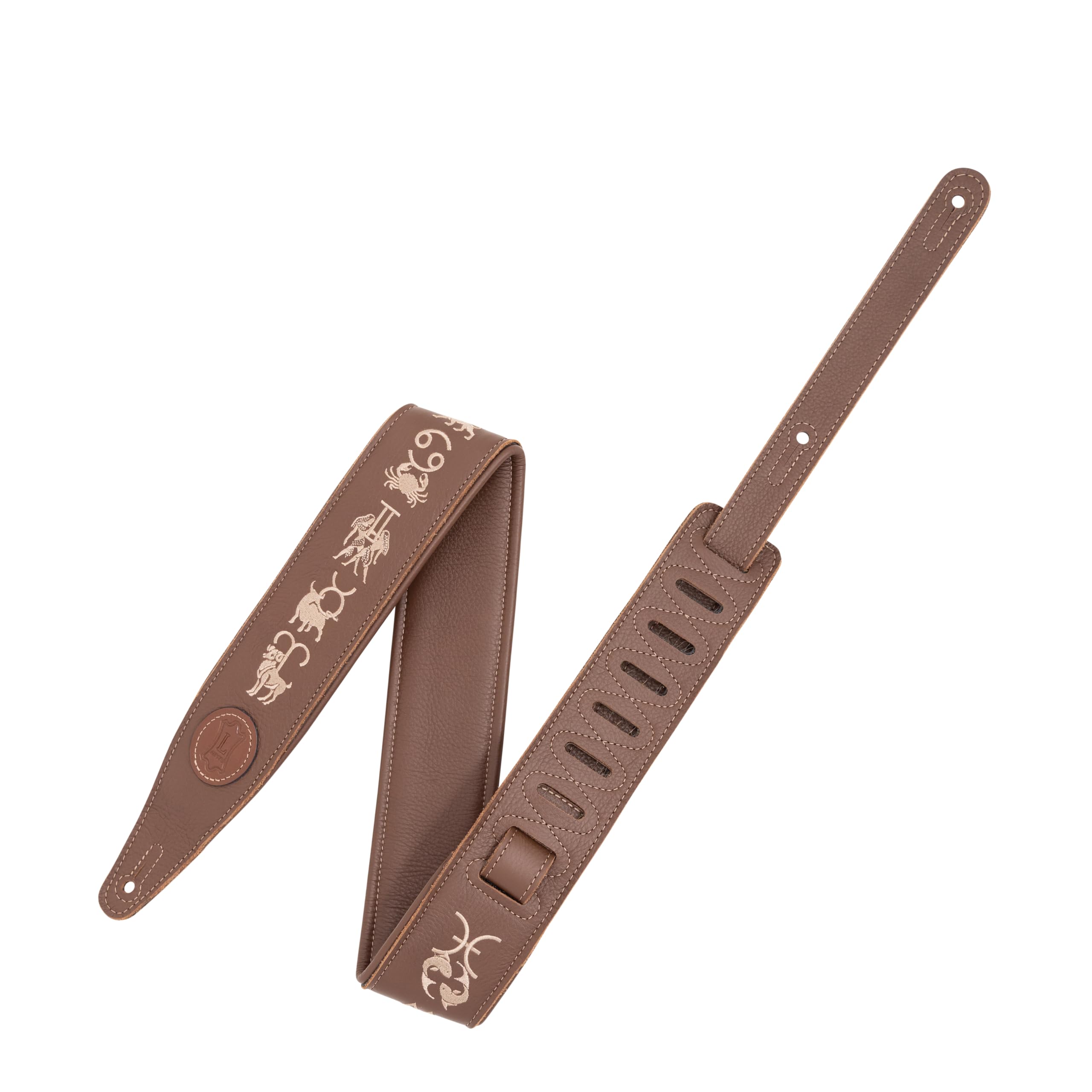 Levy's, MG317ZE-BRN Tracolla in Pelle Ricamata Zodiac Signs Brown 2.5", Larghezza 2 1/2" (6.35 cm), Regolabile fino a 55" (139.7 cm), Colore Brown