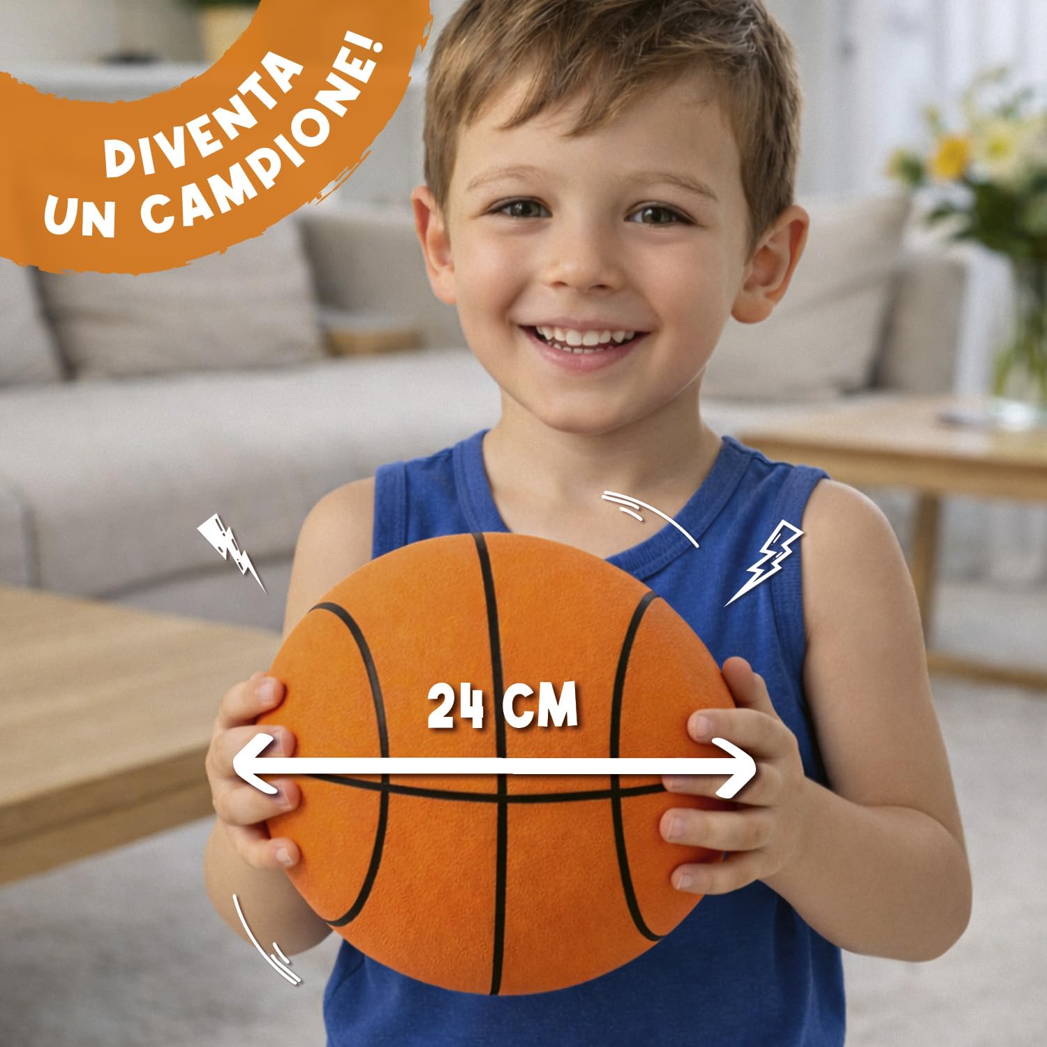 AirSlam® Pallone da Basket in Schiuma Silenzioso 24 cm | Gioco da Interno per Bambini | Non Fa Rumore | Giocattolo Lavabile, Resistente e Durevole | OriginalCorner®