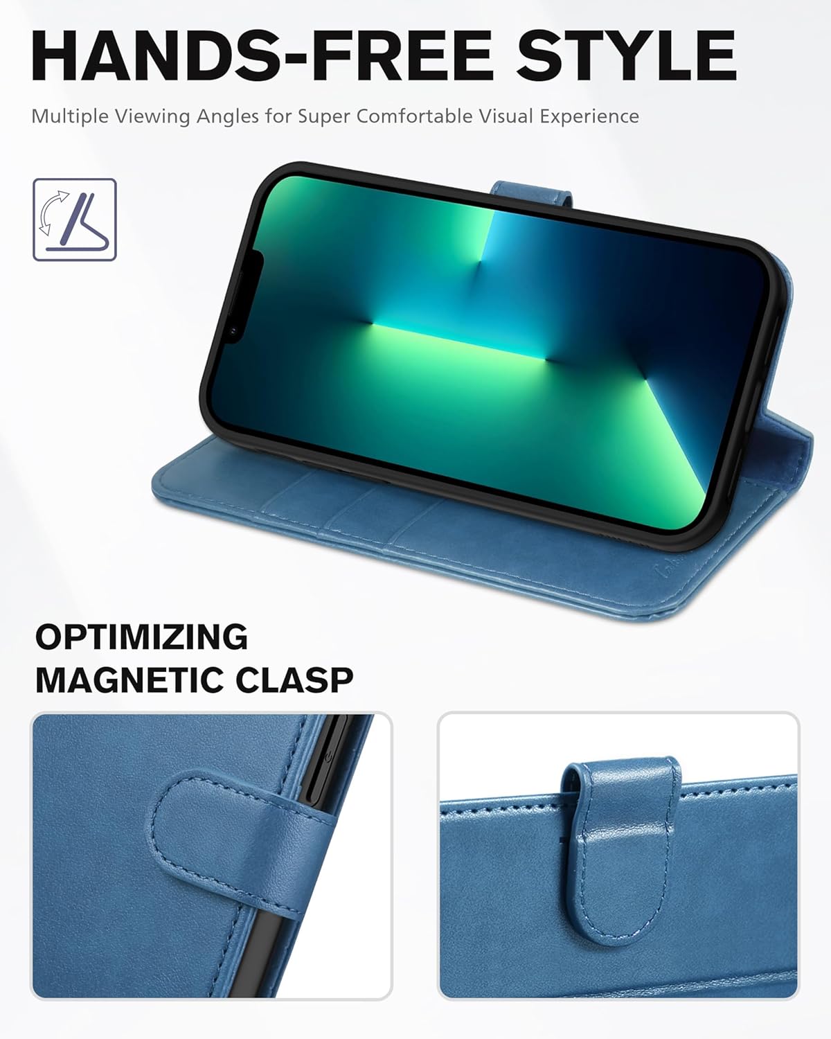 TUCCH Wallet Case for iPhone 13 Pro 5G, [TPU Shockproof Inner Shell], PU Leather [RFID Blocking] Card Holder Magnetic Stand Protective Cover Compatible with iPhone 13 Pro 6.1-inch 2021, Lake Blue