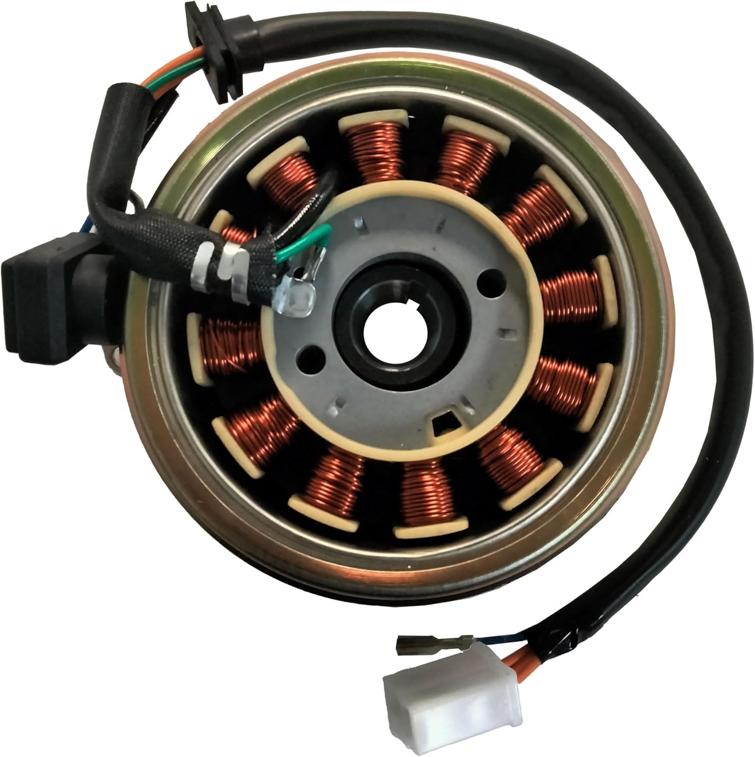 Stator + Flywheel Assembly, GY6 125cc 150cc 180cc 200cc 12 Coils Magneto Stator for Chinese Scooter Moped ATV Go Kart Quads 152QMI 157QMJ Engine (DC) OEM part for Wolf Brand Scooters 150cc Models.