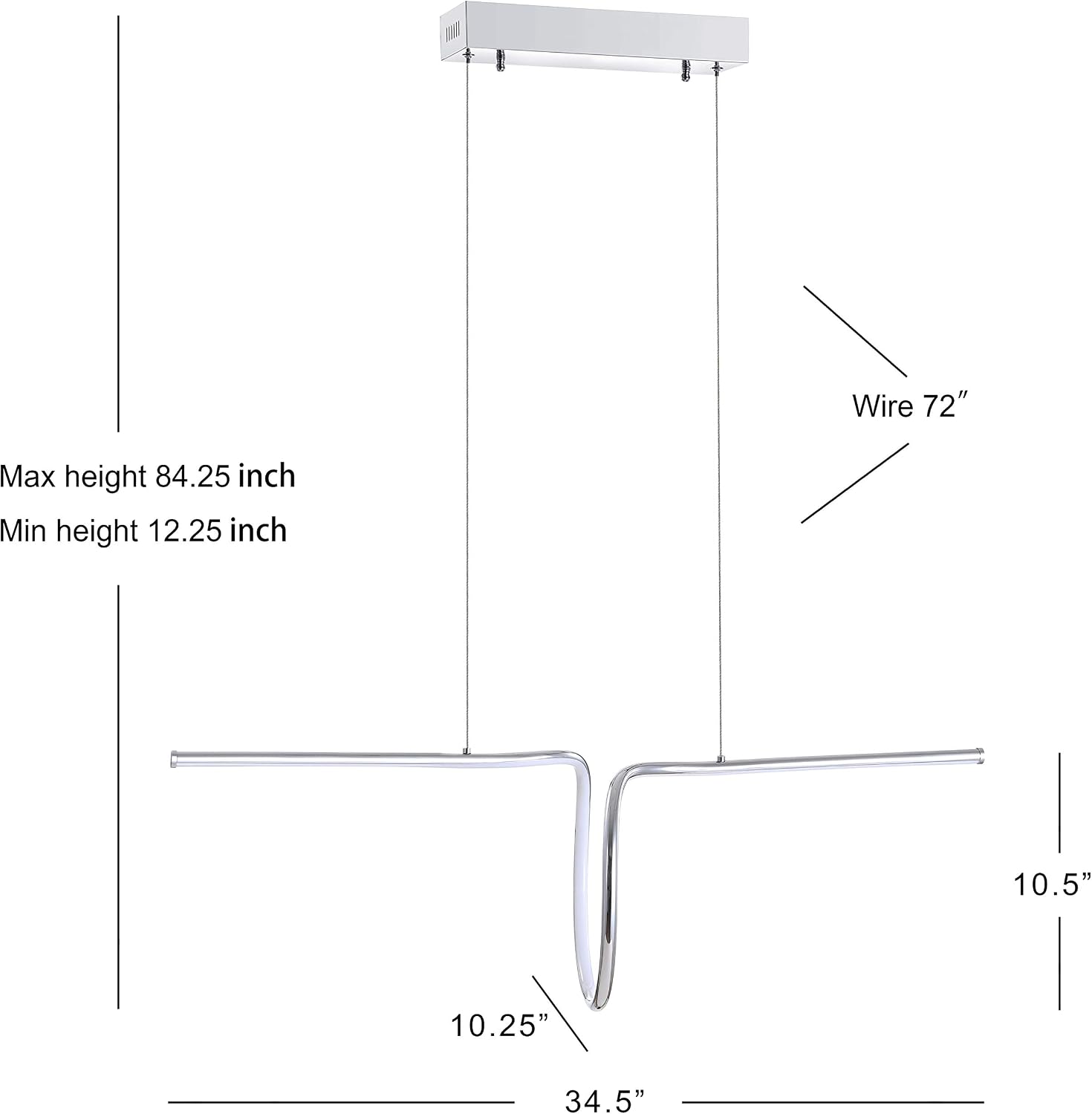 JONATHAN Y 34.5" Chrome Modern Integrated LED Linear Pendant Light, Dimmable Metal Hanging Fixture for Kitchen Island, Dining Room, Office, Adjustable Height Ribbon Design JYL7029A