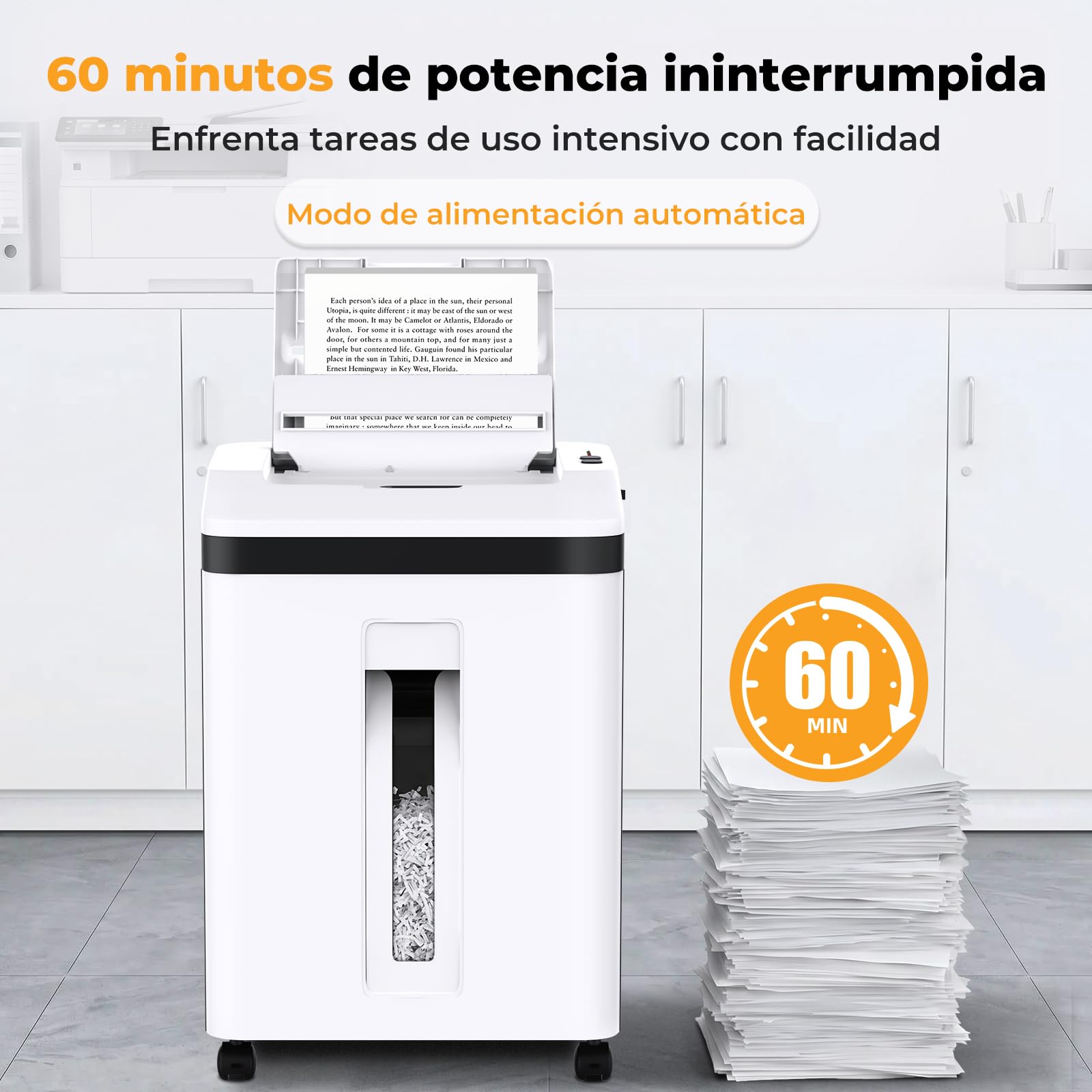 Trituradora de Papel con Alimentación Automática, 40 min Continuo, Nivel P-5, Destructora Eléctrica, Papelera 22L, para Oficina/Casa/Industrial/Hogar (150 Hojas)