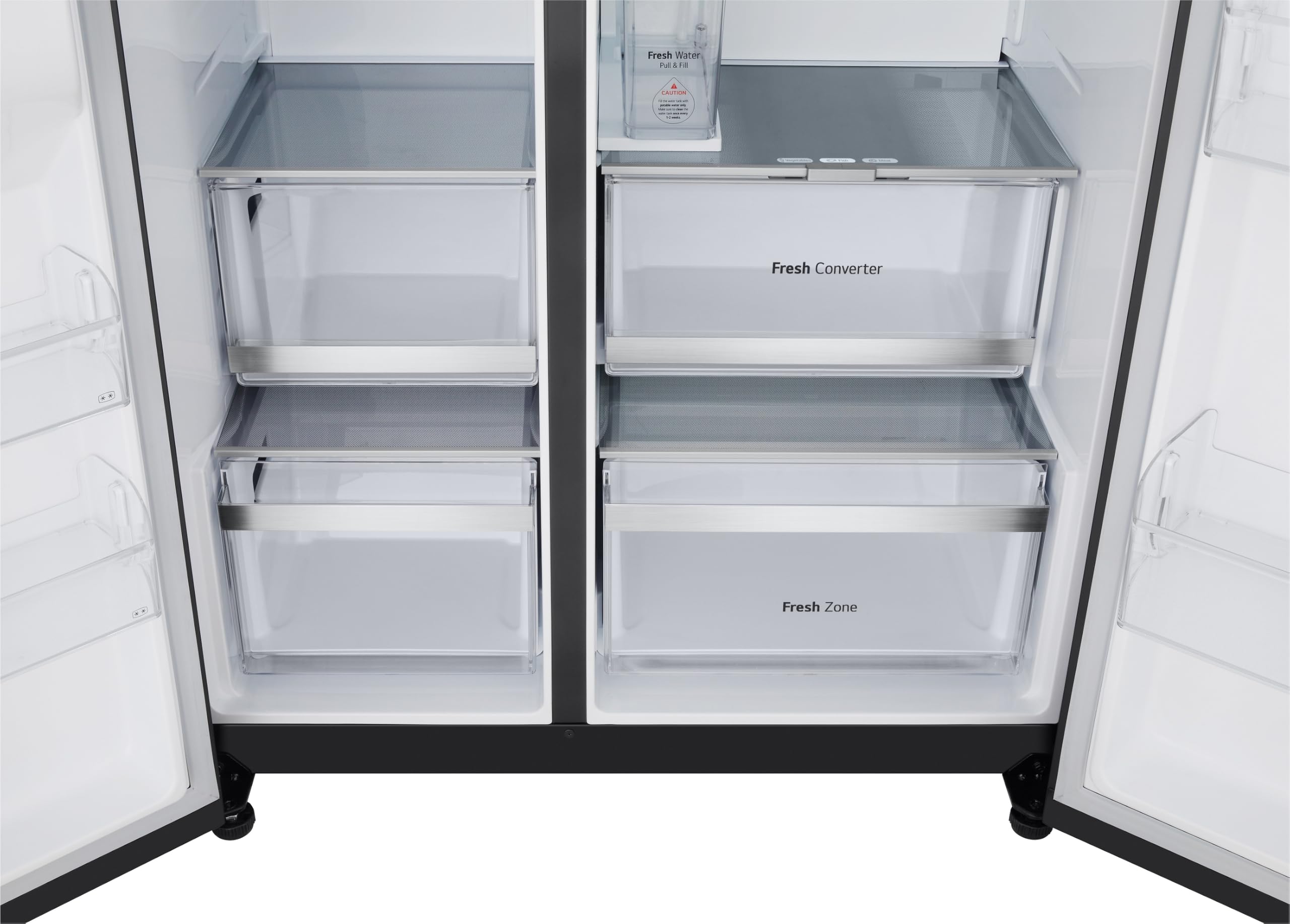 LG GSLE91EVAC Side by Side Kühlschrank, Klasse C, 628 L, Multi-Door Kühlschrank mit Gefrierfach, Eis-, Crushed Ice- Wasserspender mit UVnano, Total NoFrost, Smart Inverter Kompressor, Wi-Fi