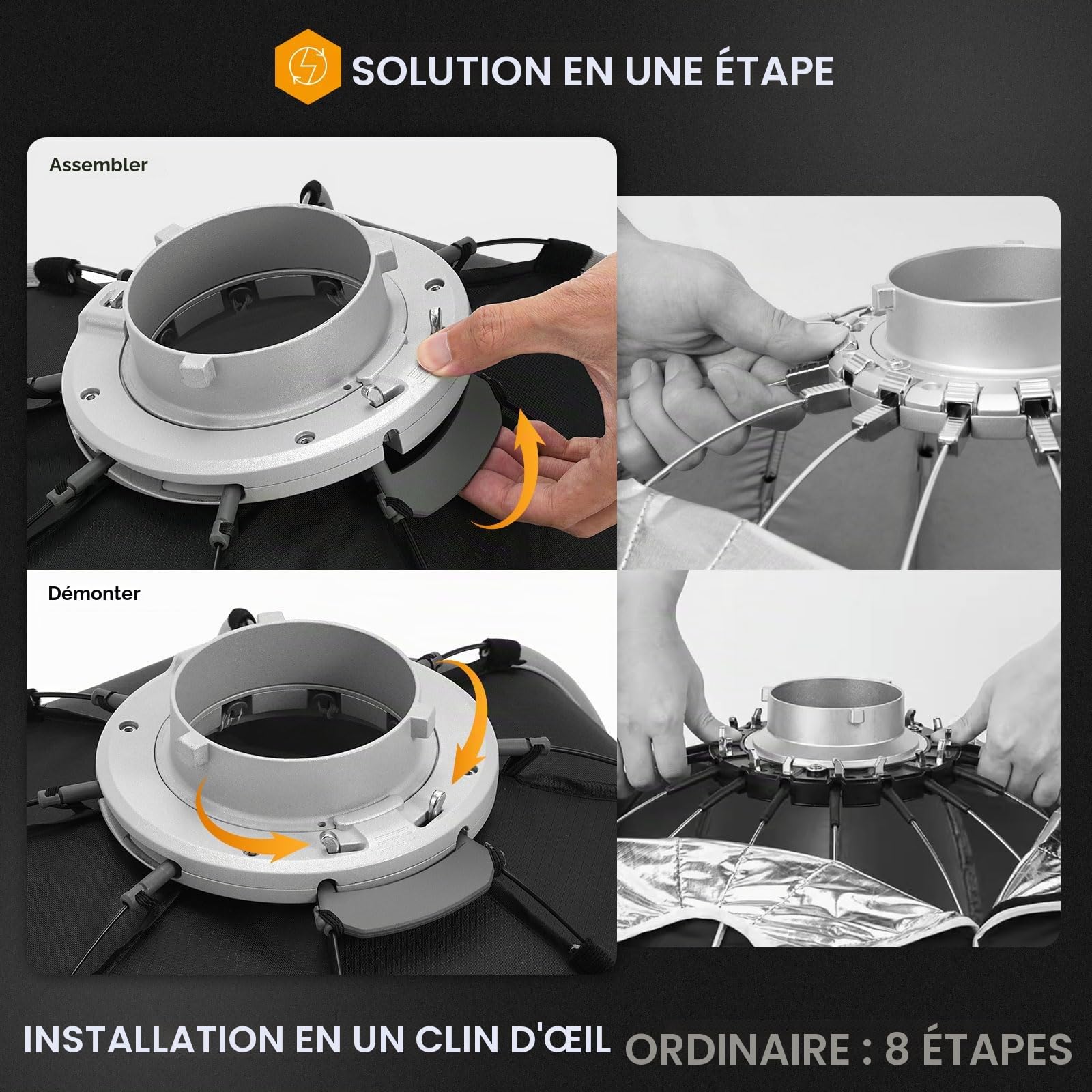 TARION Softbox Octogonal Montage Rapide - Softbox Bowens 120cm Pliable avec Grille Double Diffusion pour Photographie Studio vidéo OC-120F SOFTBEAM