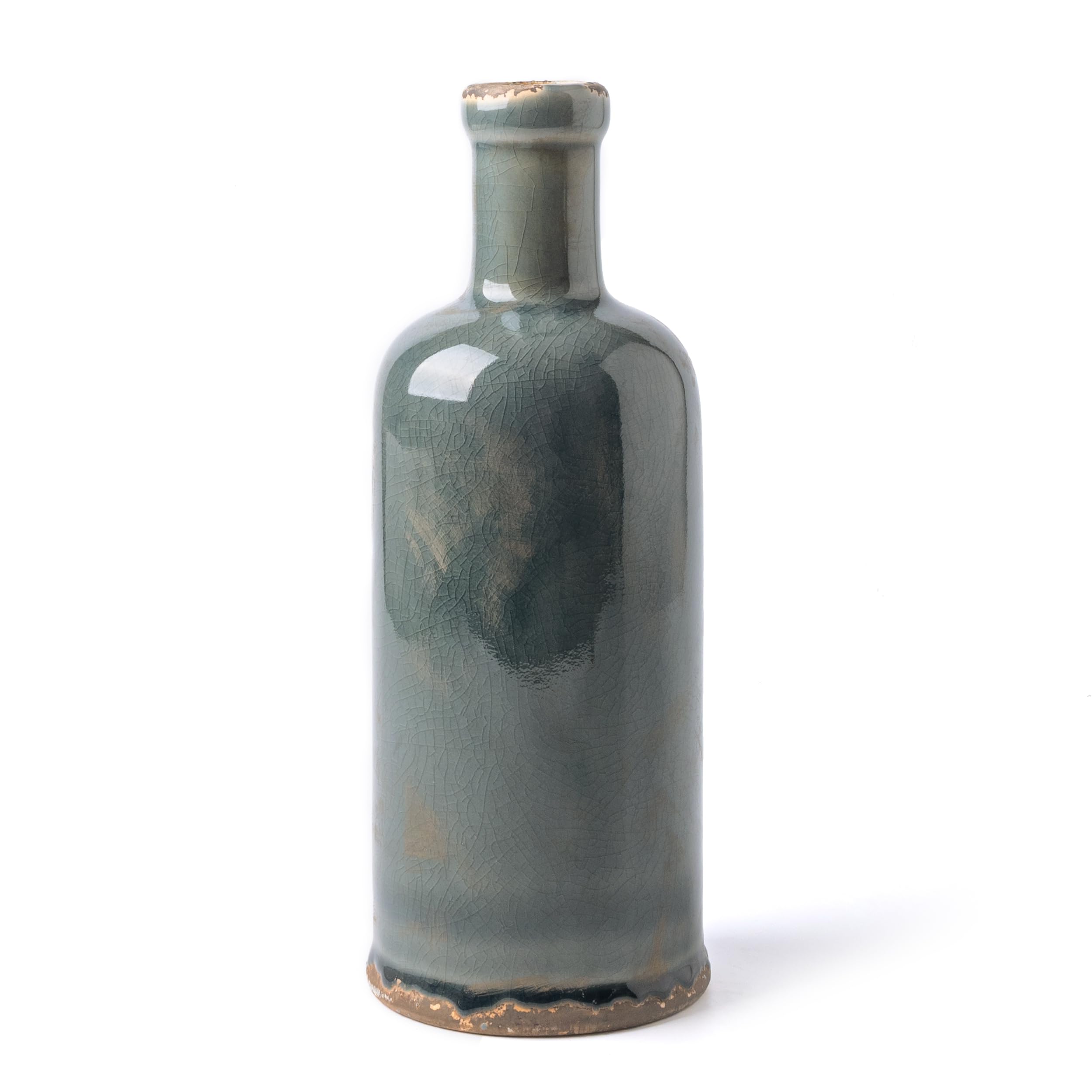 VICTOR & TERESARustic Vase for Home Decor, 12'' Blue Ceramic Vases for Flowers, Farmhouse Decorative Vases for Pampas Grass, Table, Mantel, Living Room, Centerpieces, Valentines Gifts for Her