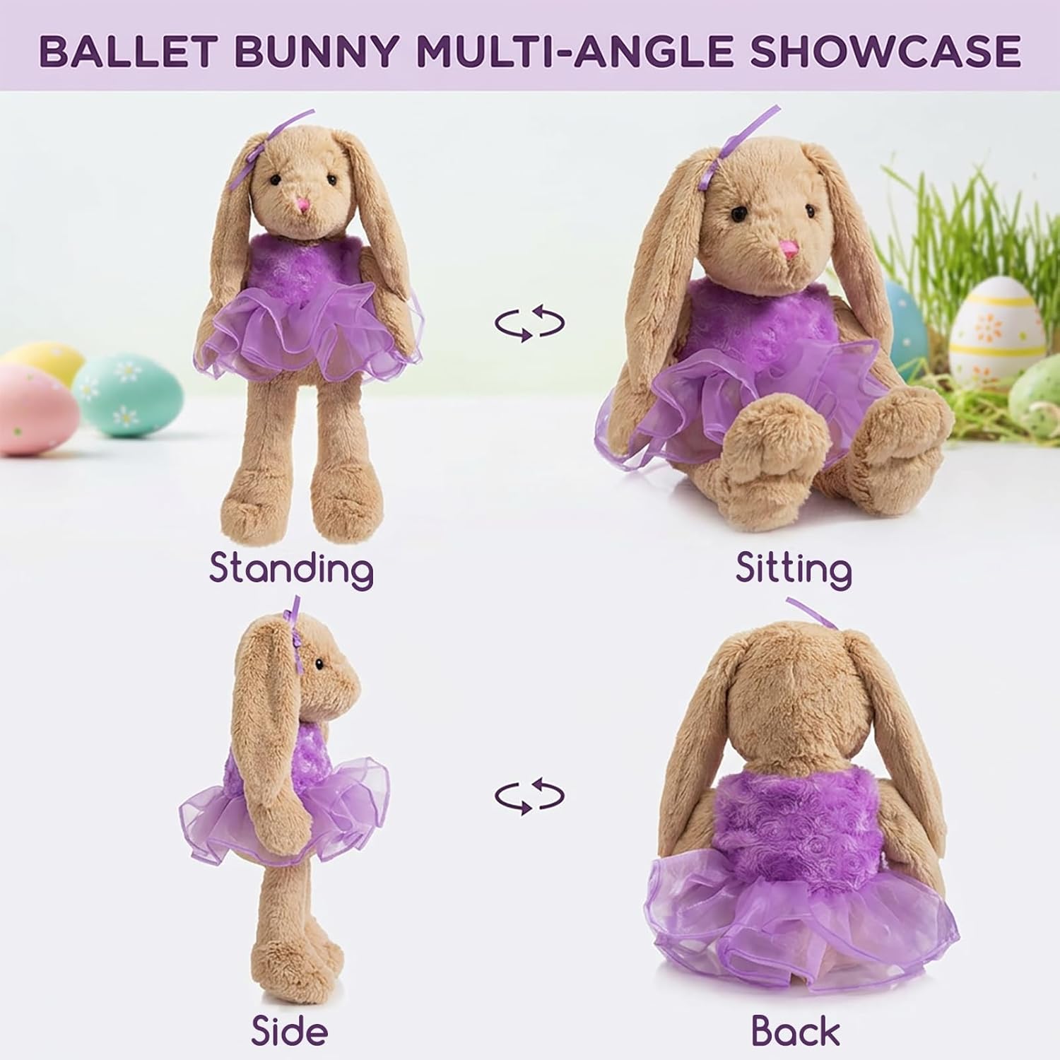 HollyHOME Ballet Bunny Stuffed Animal Plush Rabbit in Gauzy Dress Cute Easter Bunny Doll for Kids 21 inch Purple