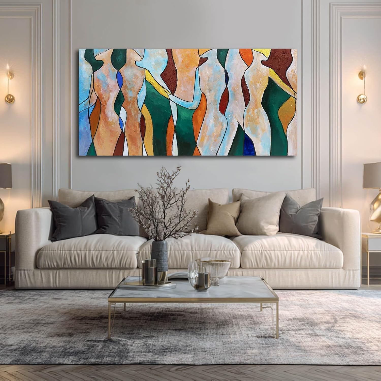 Ocevarin Neutral Abstract Canvas Wall Decor Figures Posters Line Art Large Wall Art for Living Room Colorful Contemporary Artwork for Home Office 29x58 Inch