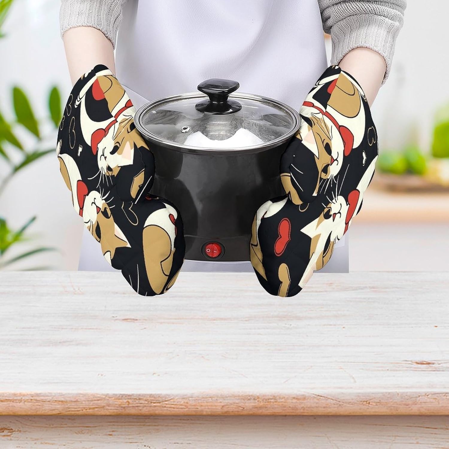 2 Pcs Oven Mitts Heat Resistant Kitchen Gloves Soft Safety Couple Cats Oven Glove for Microwave, Barbecue