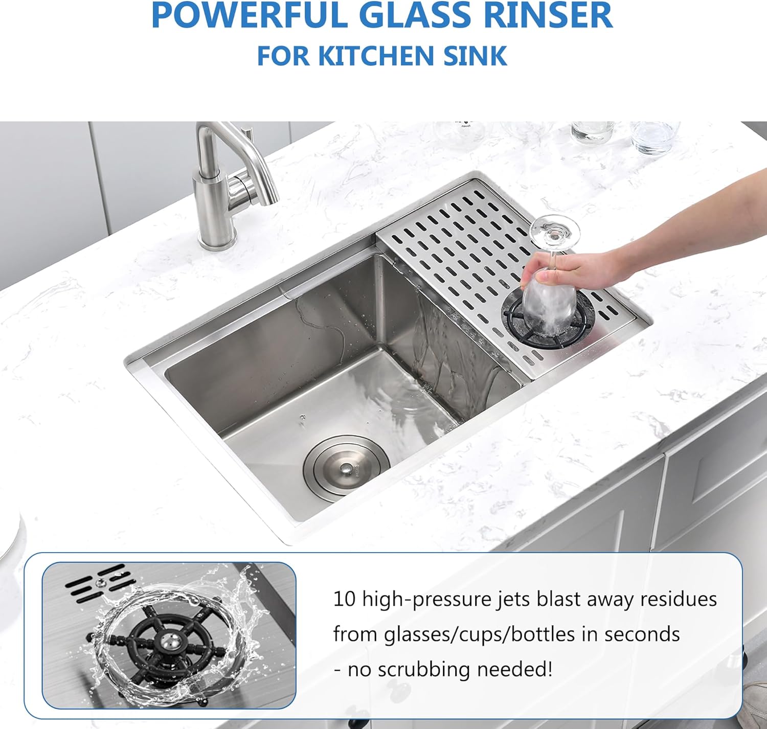 Scamall 25x15x9 Undermount Kitchen Sink Ledge Workstation with Glass Rinser, 16 Gauge Brushed Stainless Steel Deep Single Bowl, Quick Drainage Basin for Bar or Laundry, Includes Accessories