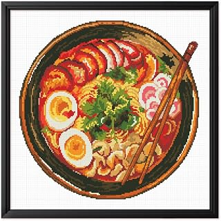 FREEBLOSS 11CT Stamped Cross Stitch Kit for Adults Beginners with Instructions Ramen Delights Pattern Cross Stitch Wall Hanging Kit Embroidery Wall Art Decoration No Frame 18x18in