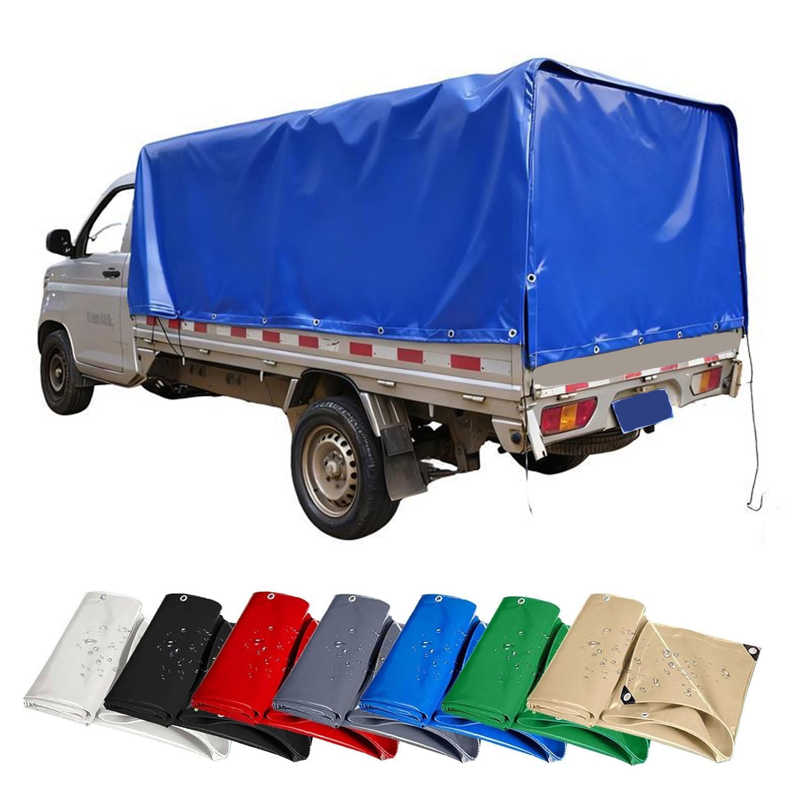 Lona impermeable exterior antidesgarro y antimoho azul con cantos reforzados y ojales