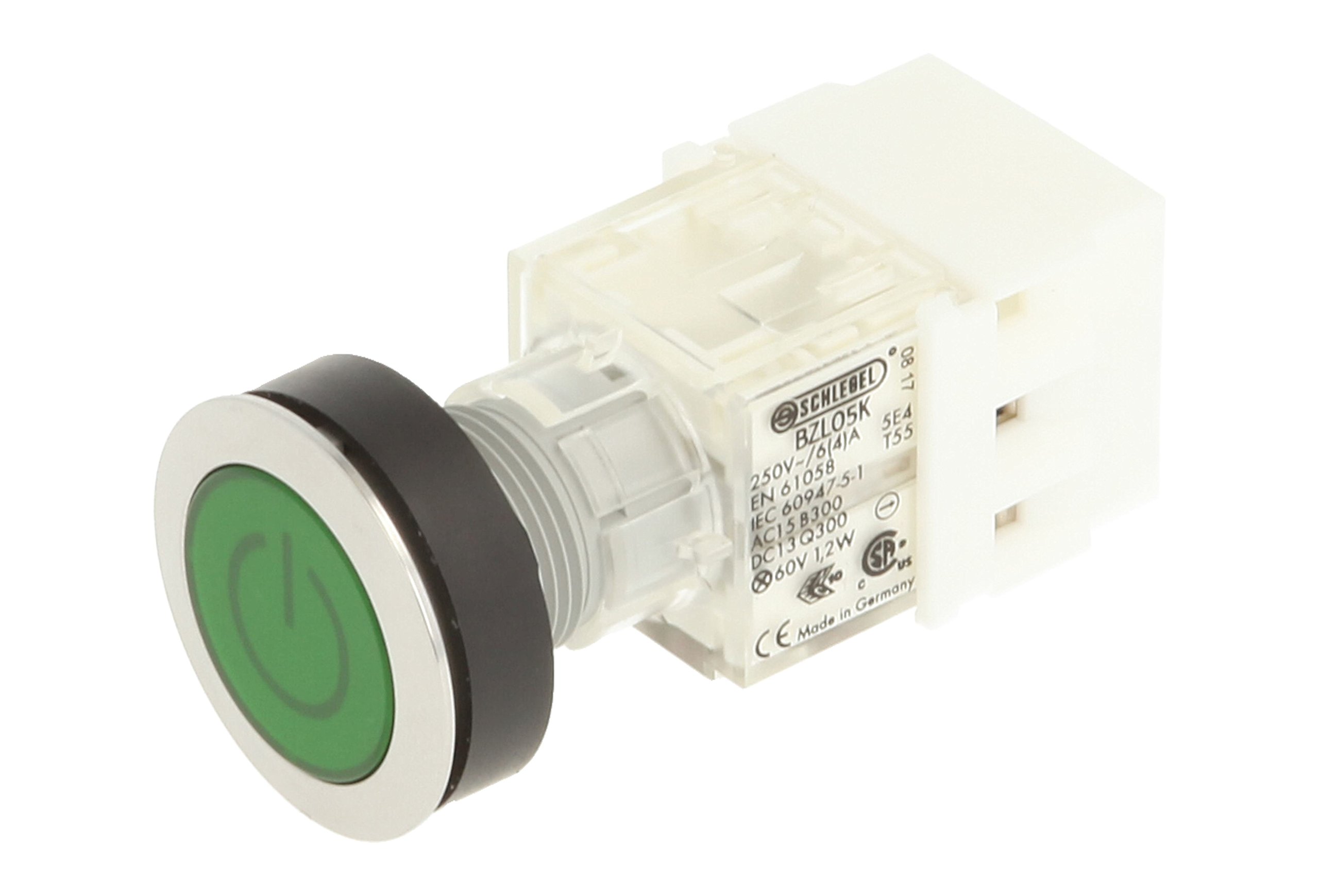 Club 23.000.772 Push Button Stainless Steel, Cap, Bezeichungs Child Symbol on/off switch, illuminated 1 Opener With Screw Terminals Momentary Contact Encoder, LED 24 V, Green