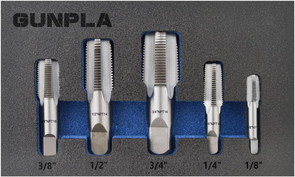NPT Pipe Thread Taps Set 5-Piece, 1/8", 1/4", 3/8", 1/2", 3/4", Alloy Steel Internal Thread Forming Tap, Pipes Threading Flutes for Cleaning or Re-Thread Damaged or Jam Pipe Threads