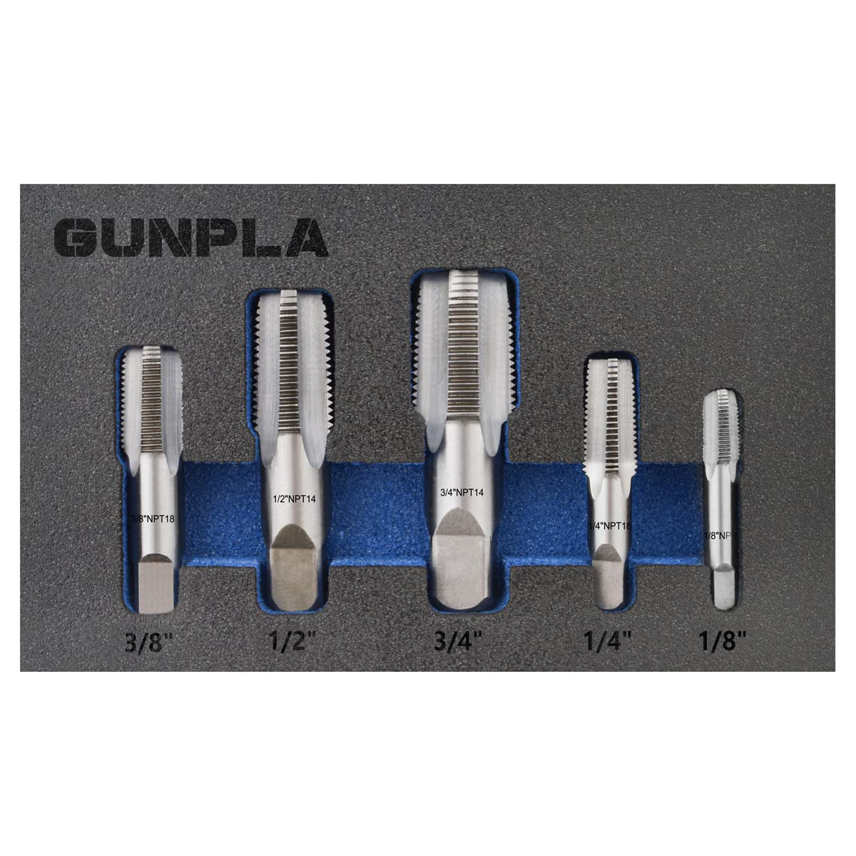 NPT Pipe Thread Taps Set 5-Piece, 1/8", 1/4", 3/8", 1/2", 3/4", Alloy Steel Internal Thread Forming Tap, Pipes Threading Flutes for Cleaning or Re-Thread Damaged or Jam Pipe Threads