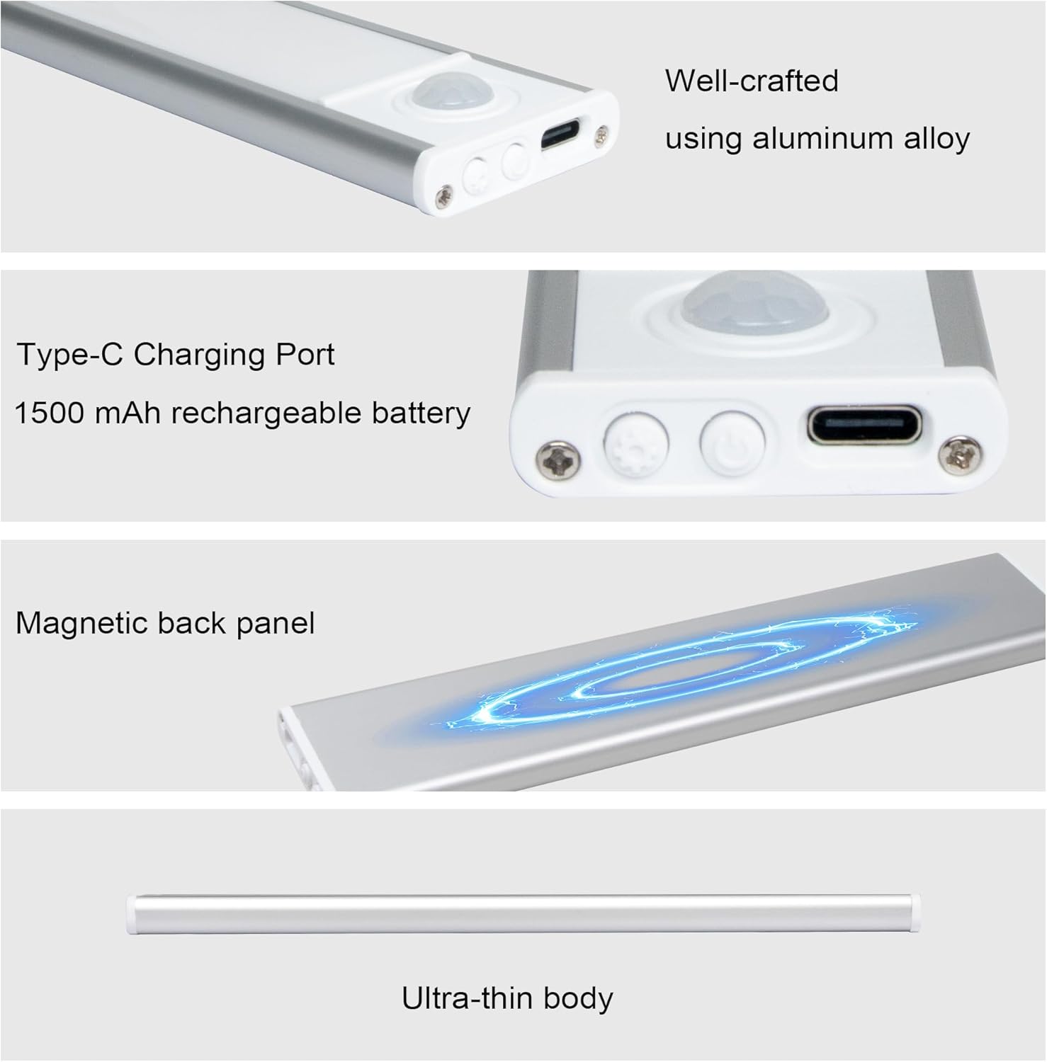 Motion Activated Under Cabinet Light, Cabinet Lighting, Motion Sensor Light Indoor, Easy to Install, Magnetic led Lights with 1500mah Battery for Kitchen, Closet, Room, Pantry and More