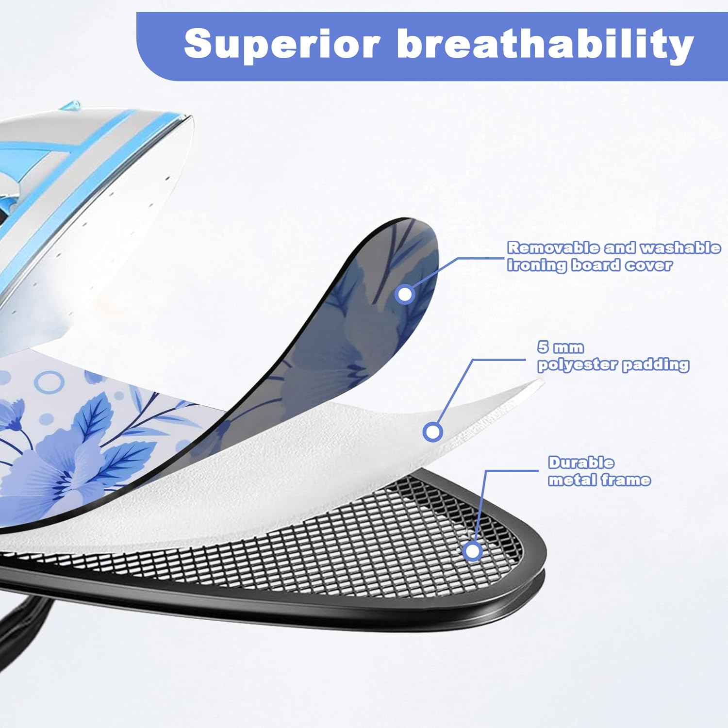 Ironing Board, Compact Ironing Board 13x43 Ironing Area with Extra Thick Heavy Duty Padded Cover, Stable Structure, Easy to Fold,Iron Mat