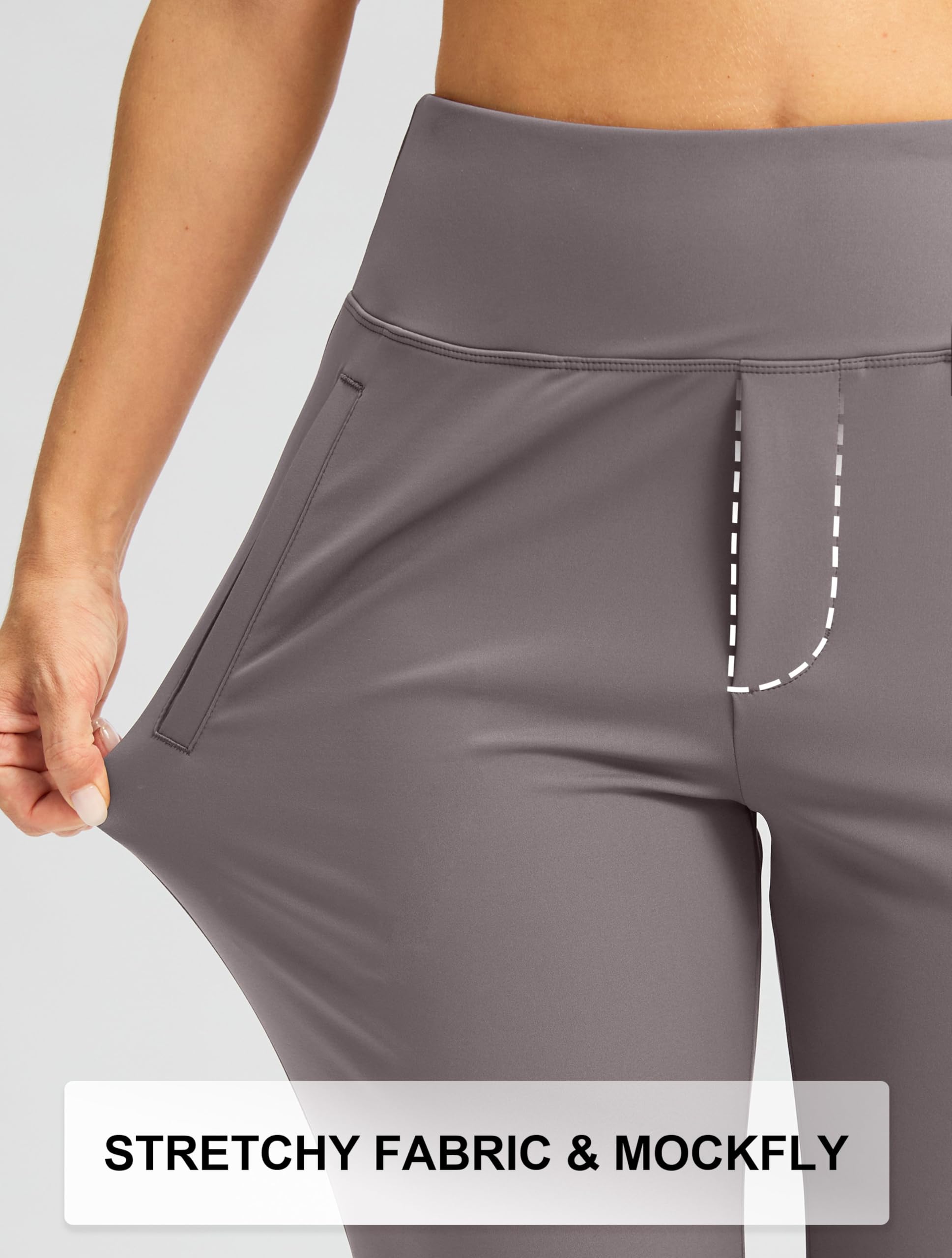 SANTINY Pantalon pour femme avec 3 poches taille haute 7/8 extensible pour le golf, les voyages, l'athlétisme, le travail