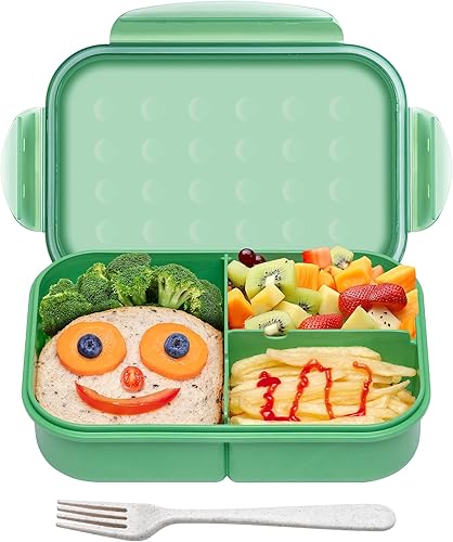 Miniatura 9 de Caja Bento de paja de trigo, lonchera sin BPA para niños y adultos, contenedor de almuerzo de 3 compartimentos a prueba de fugas con tenedor