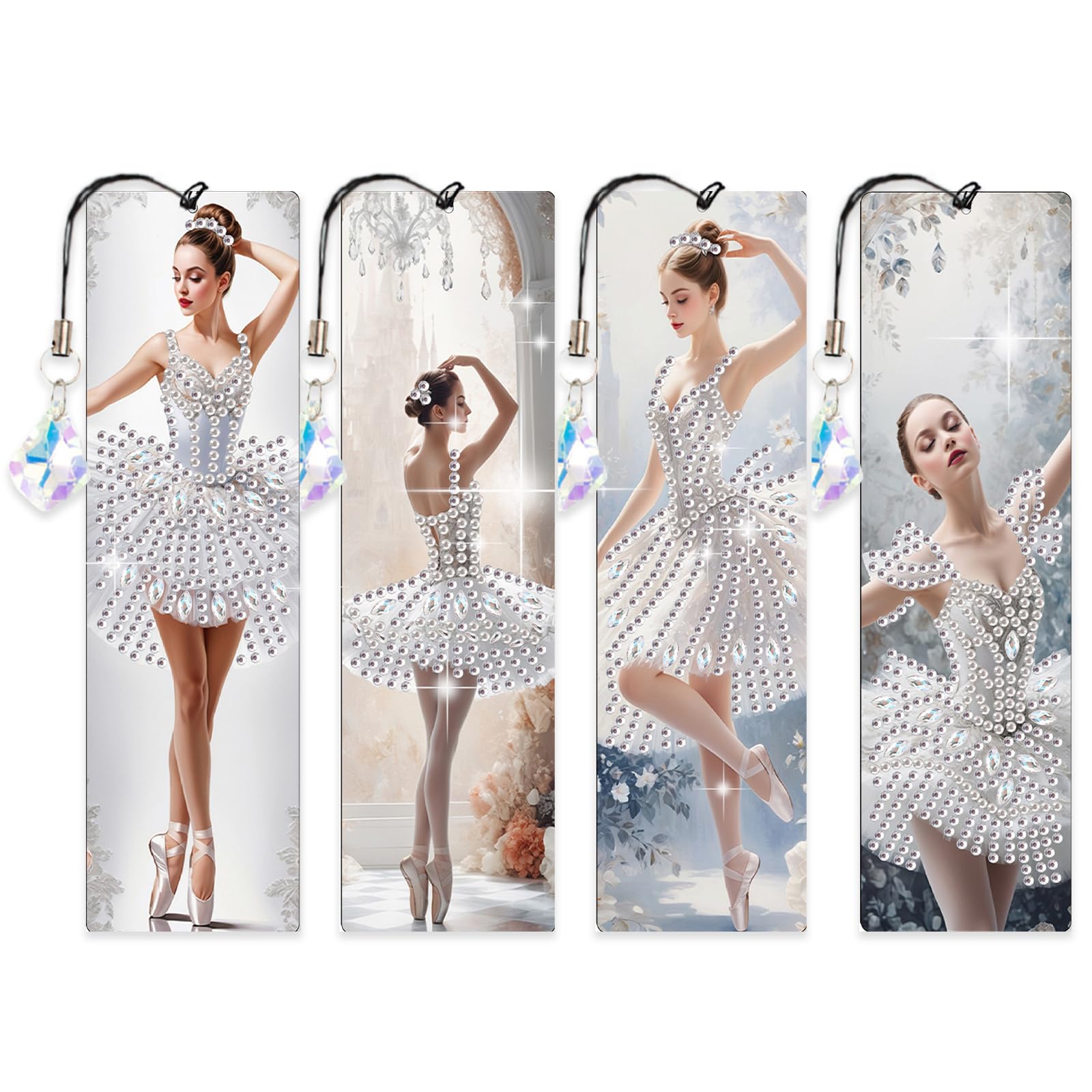 4 PCS Diamond Art Painting Bookmarks, 5D DIY Diamond Bookmark Art Projects with Crystal Pendants Bookmark Special Shape for DIY Making Beginners Adult Arts Craft Supplies for Adults Kids