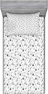 Lunarable Grey Fitted Sheet & Pillow Sham Set, Pattern with Random Footprints Paw Traces Pet Legs Friendly Cats and Dogs, Decorative Printed 2 Piece Bedding Decor Set, Twin, Charcoal Grey